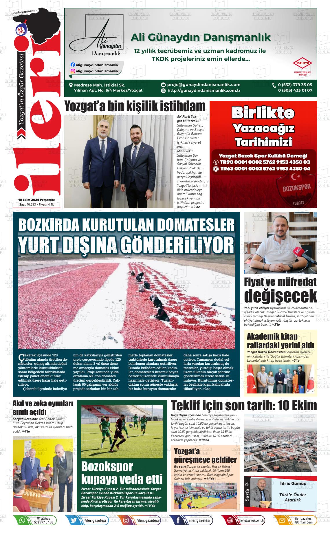 10 Ekim 2024 İleri Gazete Manşeti