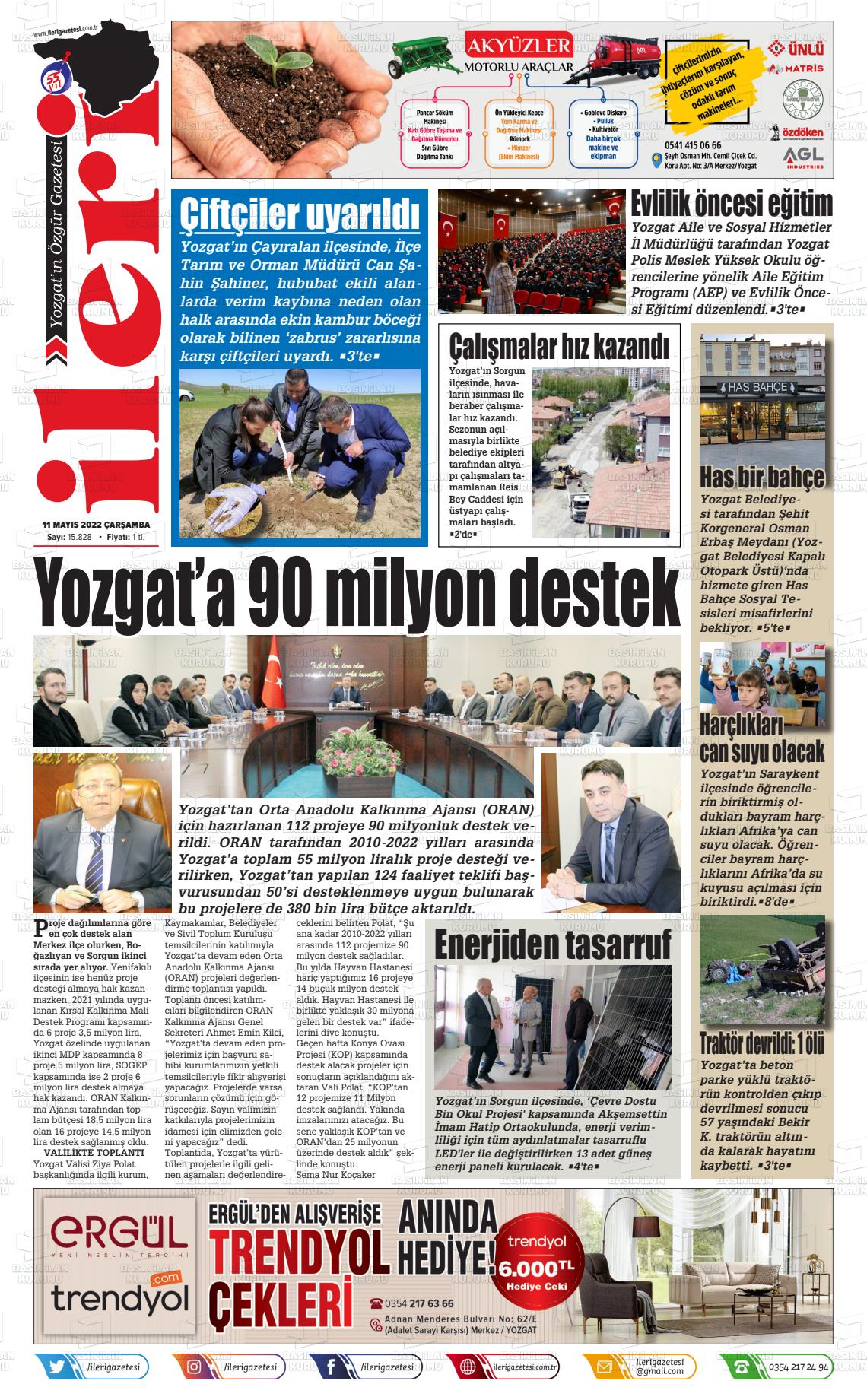 11 Mayıs 2022 İleri Gazete Manşeti