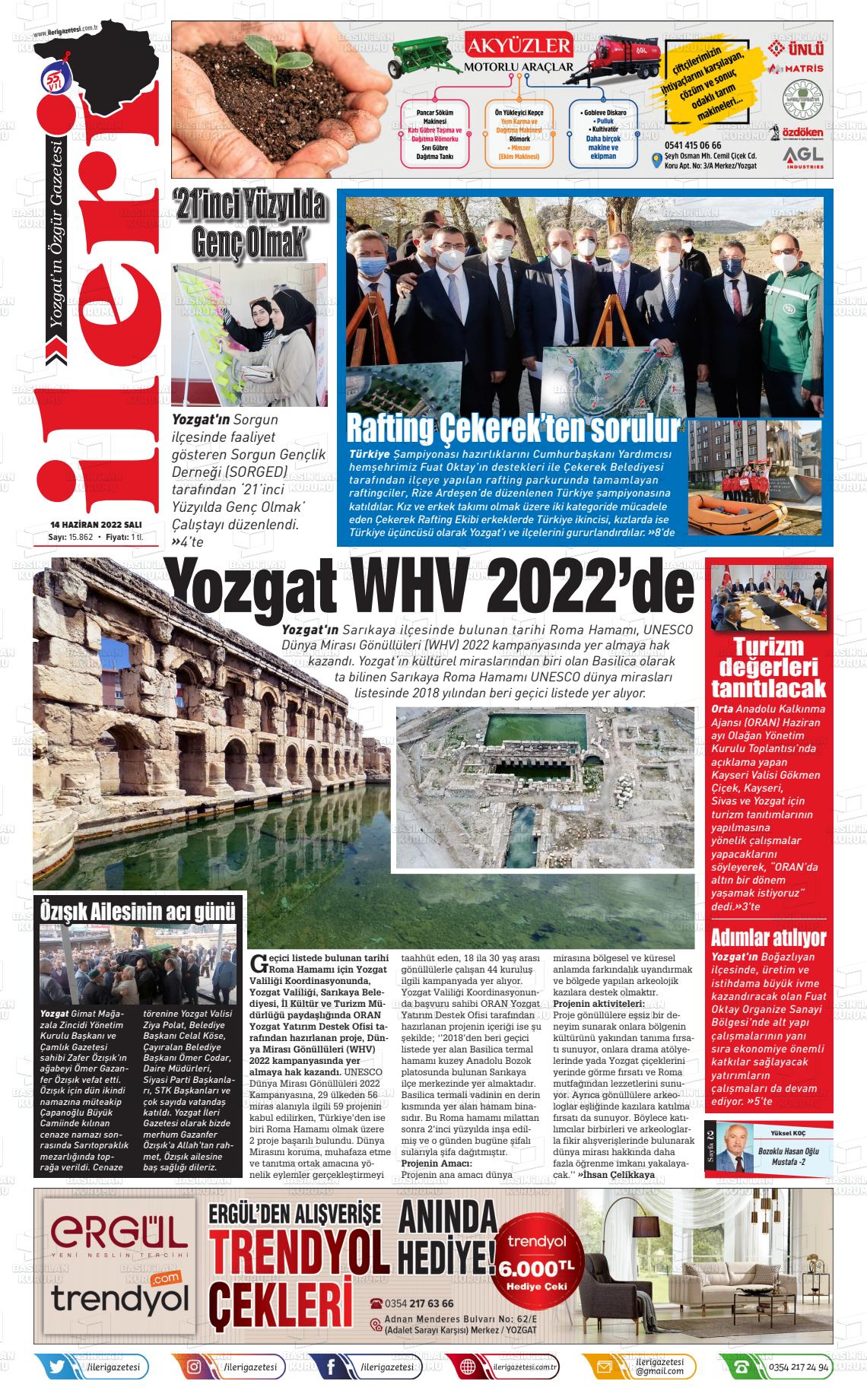 14 Haziran 2022 İleri Gazete Manşeti