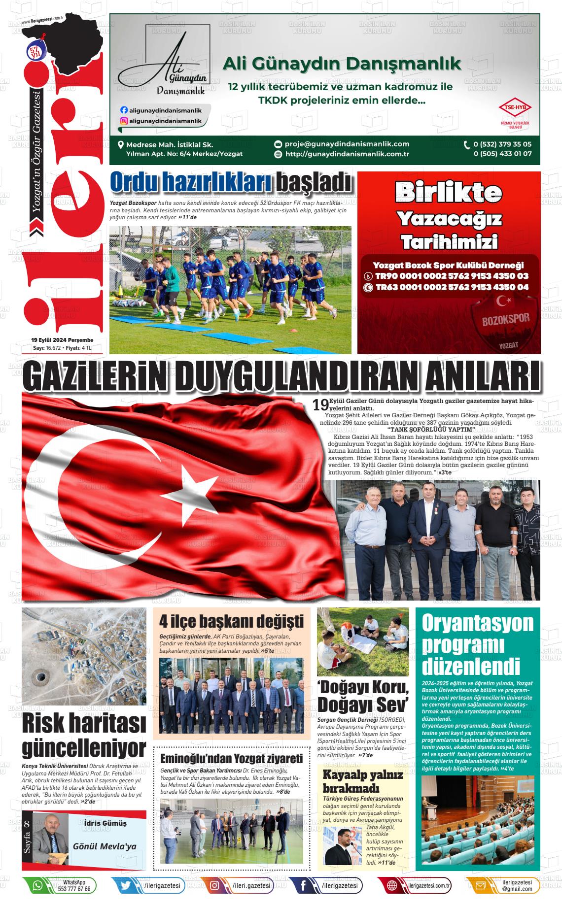 19 Eylül 2024 İleri Gazete Manşeti