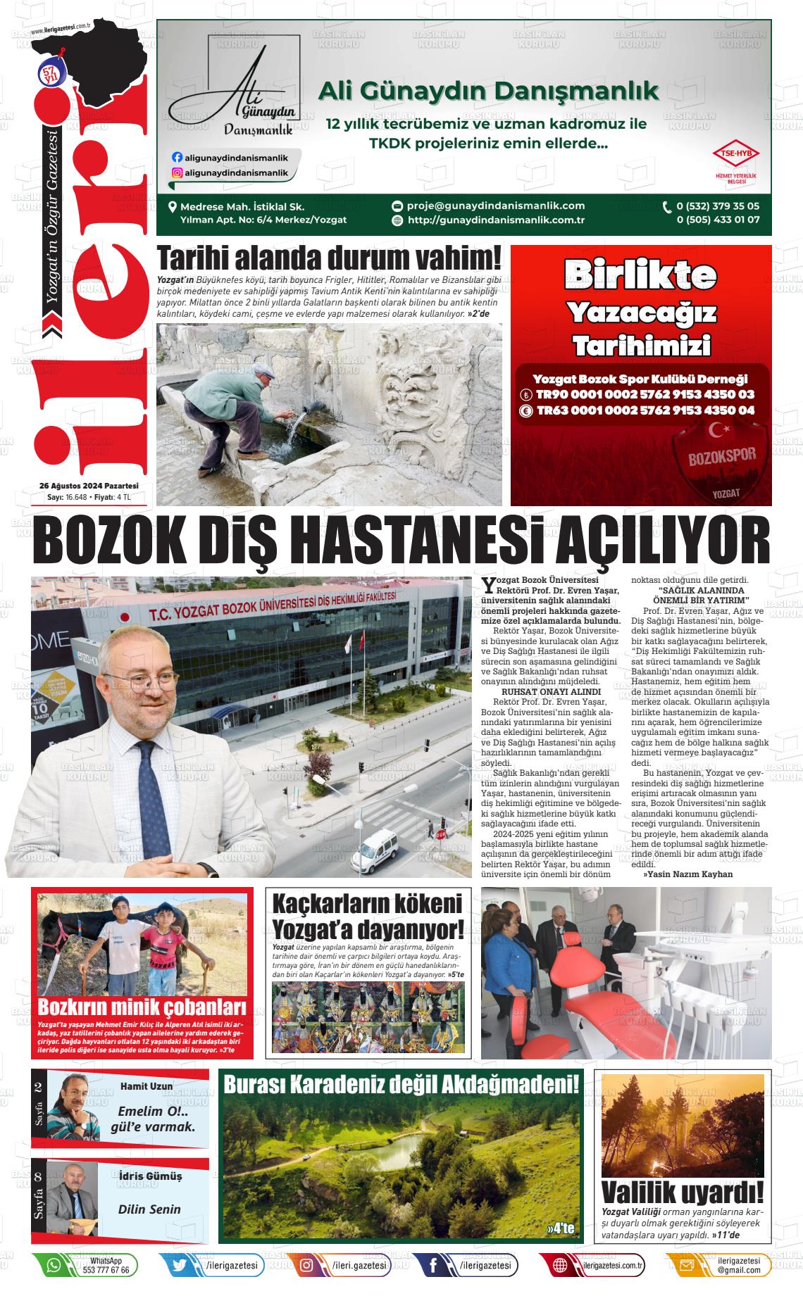 26 Ağustos 2024 İleri Gazete Manşeti