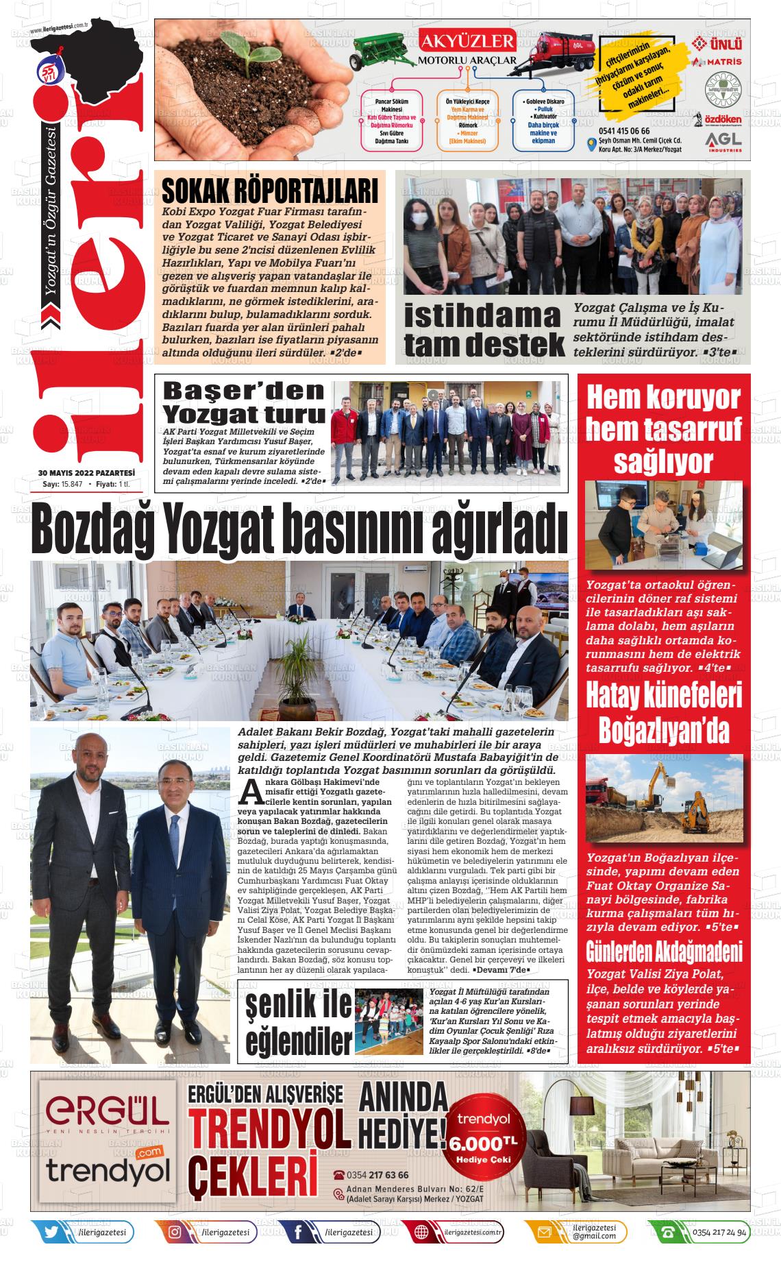 30 Mayıs 2022 İleri Gazete Manşeti