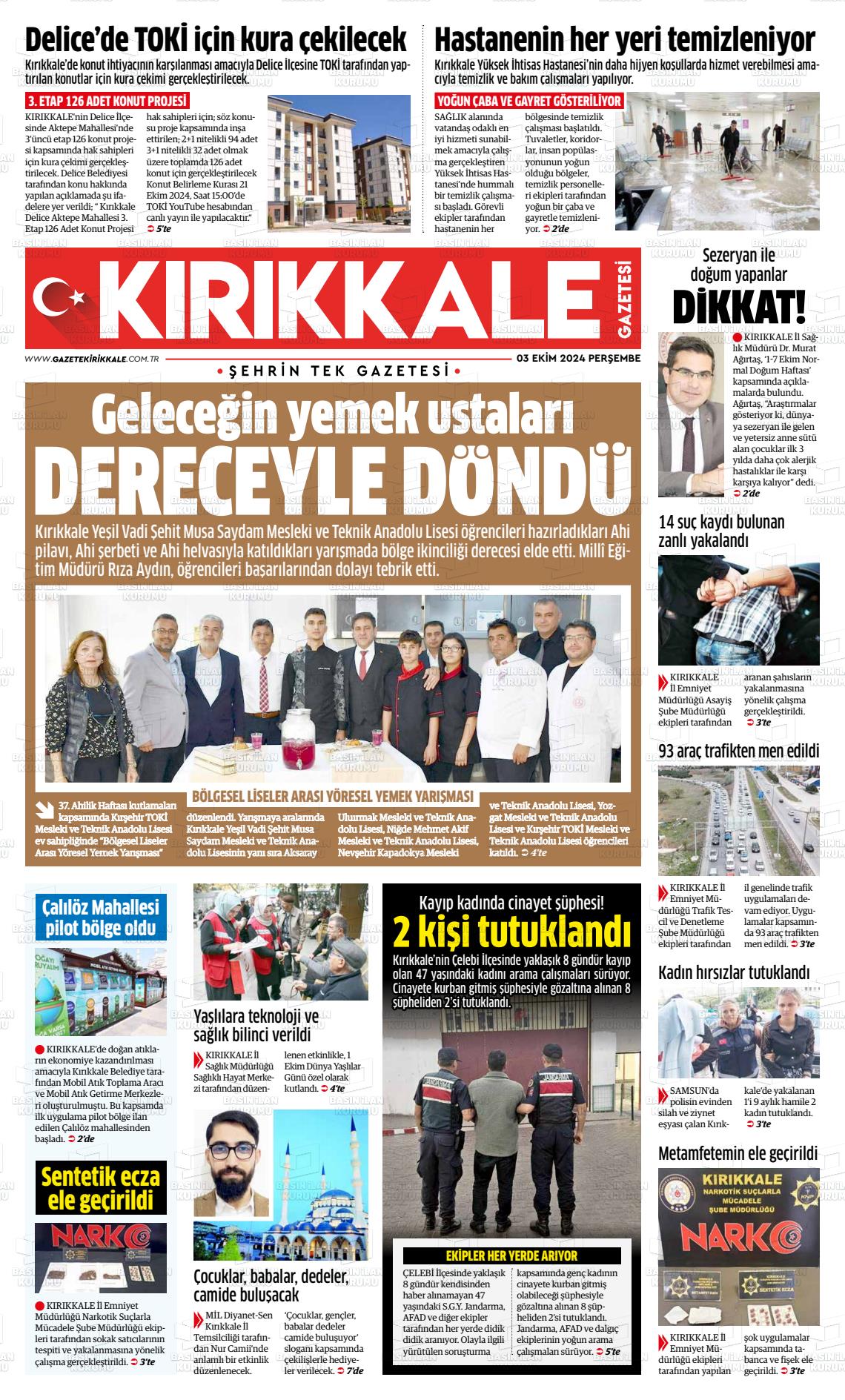 03 Ekim 2024 Kırıkkale İl Gazete Manşeti