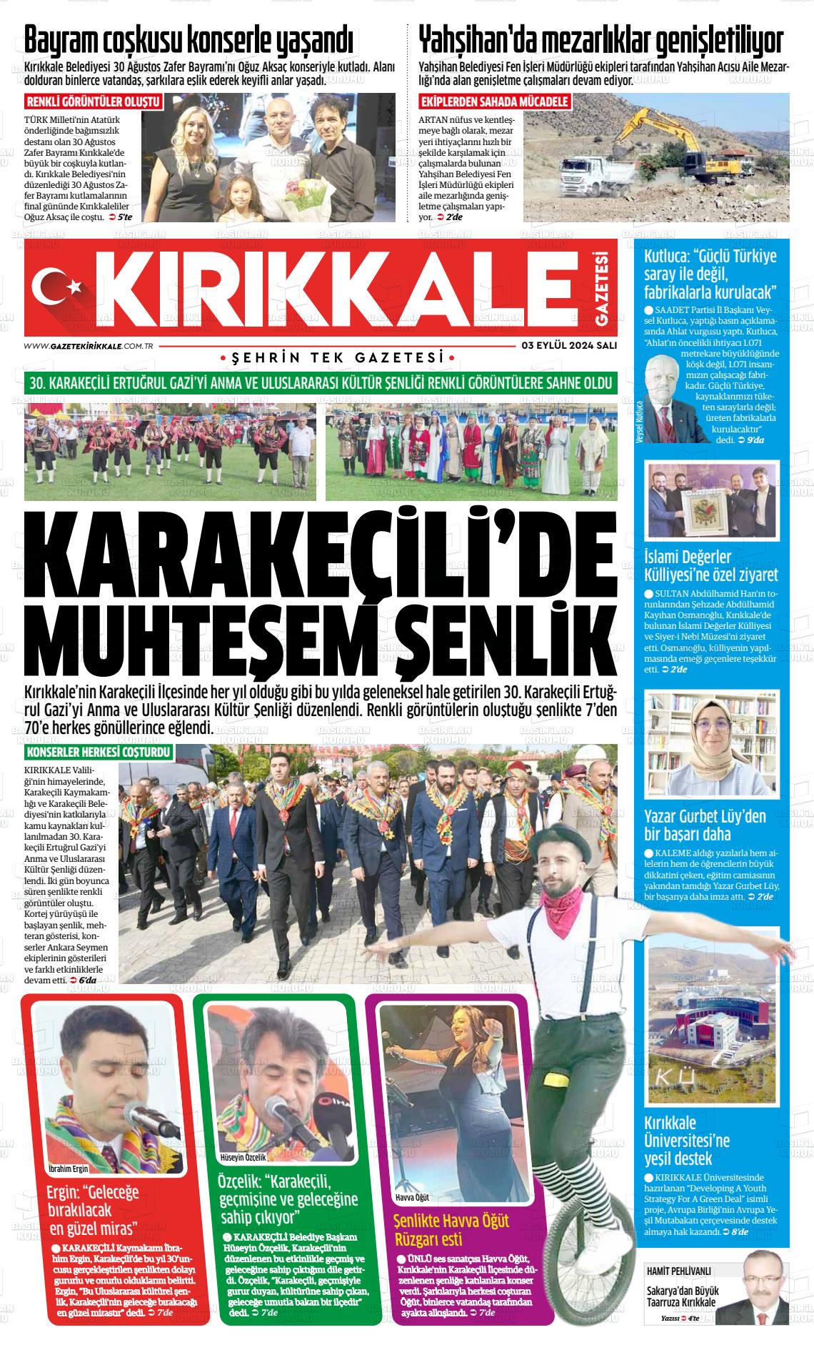 03 Eylül 2024 Kırıkkale İl Gazete Manşeti