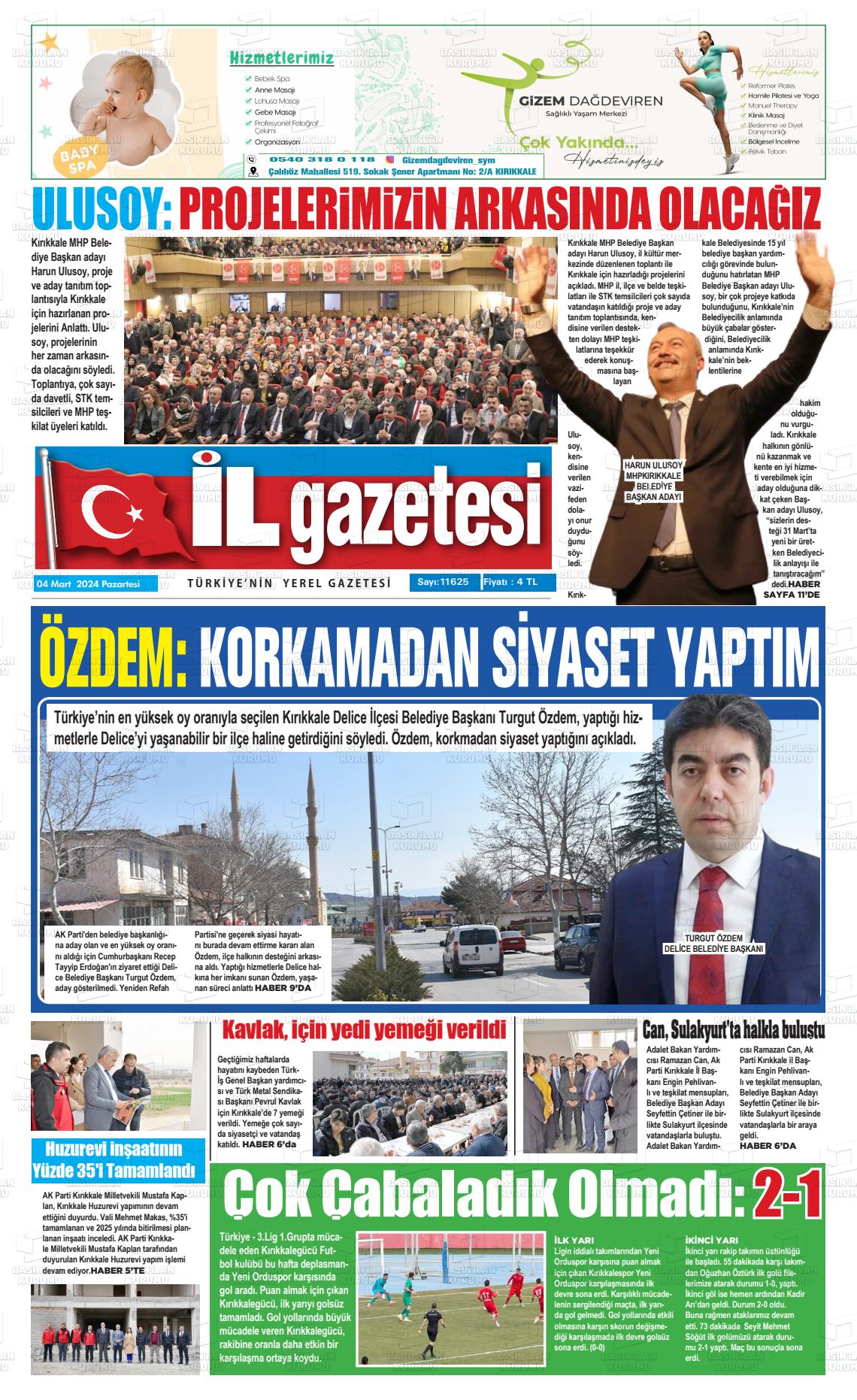 04 Mart 2024 Kırıkkale İl Gazete Manşeti