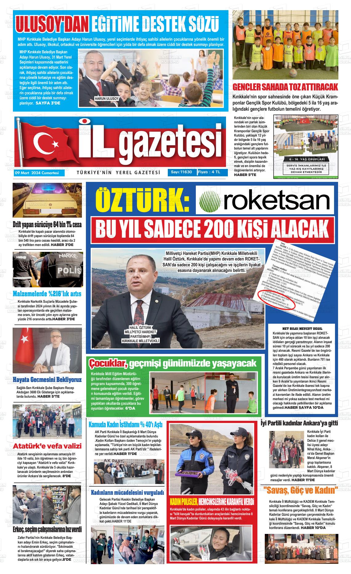 09 Mart 2024 Kırıkkale İl Gazete Manşeti