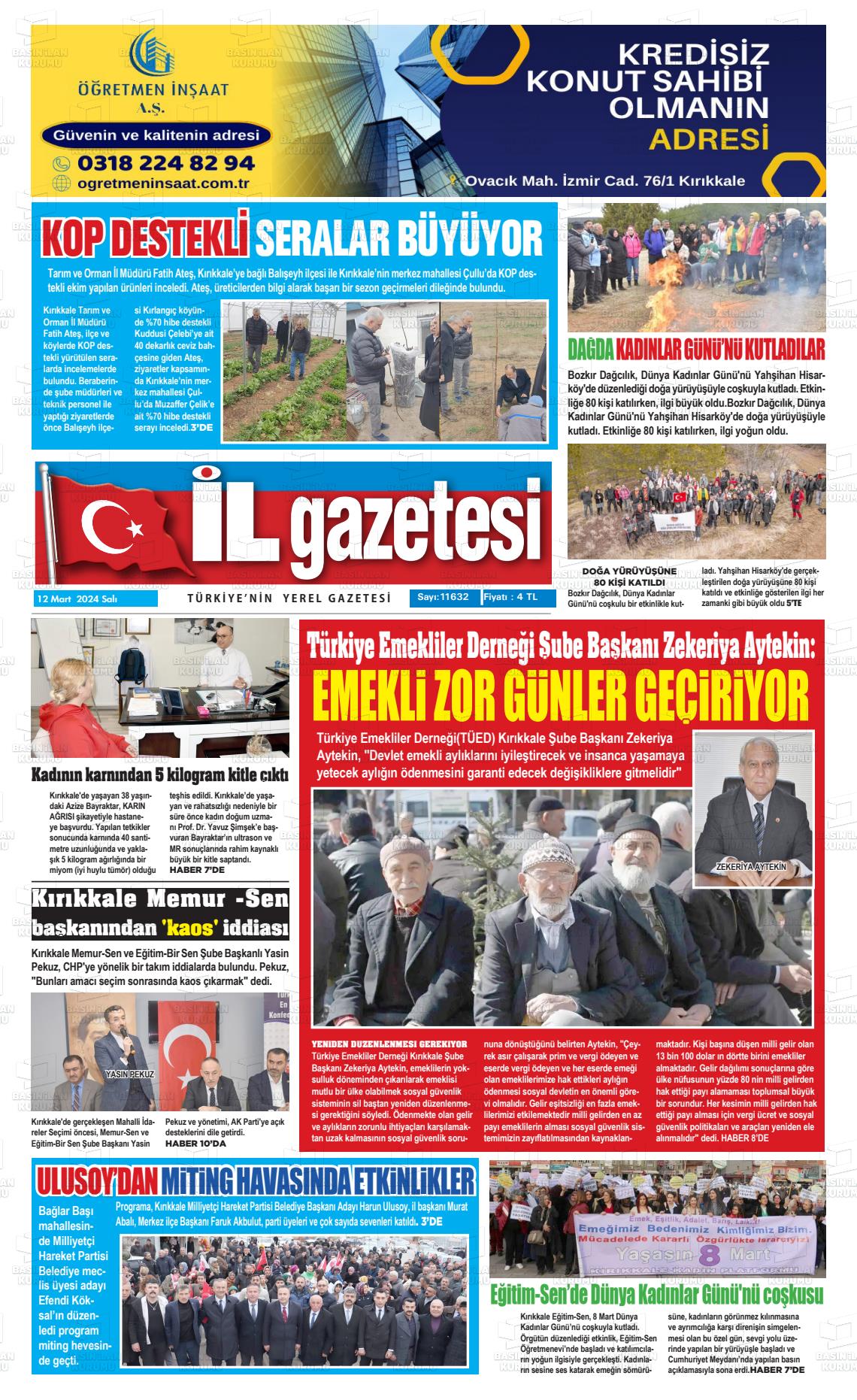 12 Mart 2024 Kırıkkale İl Gazete Manşeti