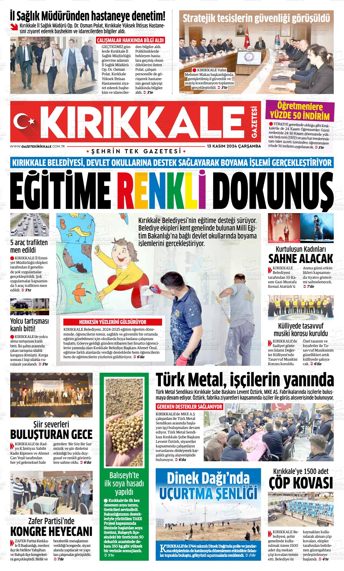 13 Kasım 2024 Kırıkkale İl Gazete Manşeti