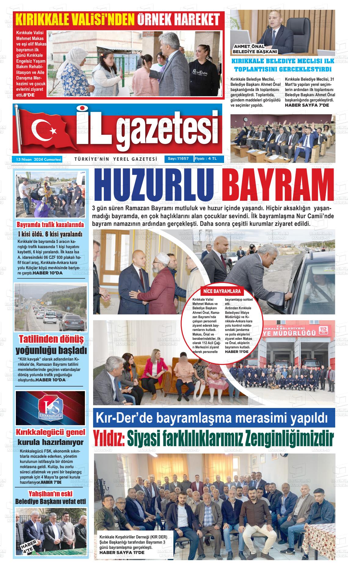 13 Nisan 2024 Kırıkkale İl Gazete Manşeti