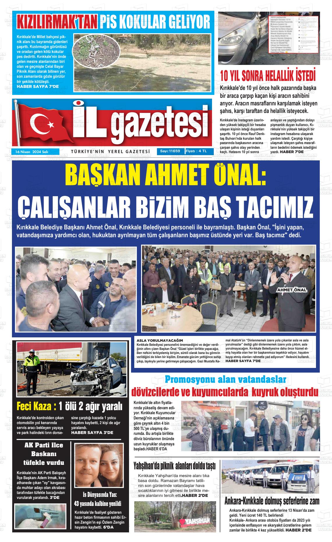 16 Nisan 2024 Kırıkkale İl Gazete Manşeti