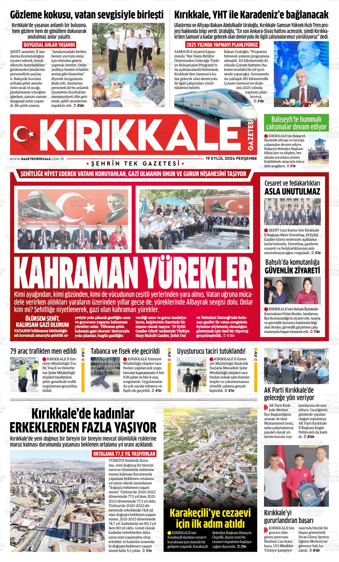 19 Eylül 2024 Kırıkkale İl Gazete Manşeti