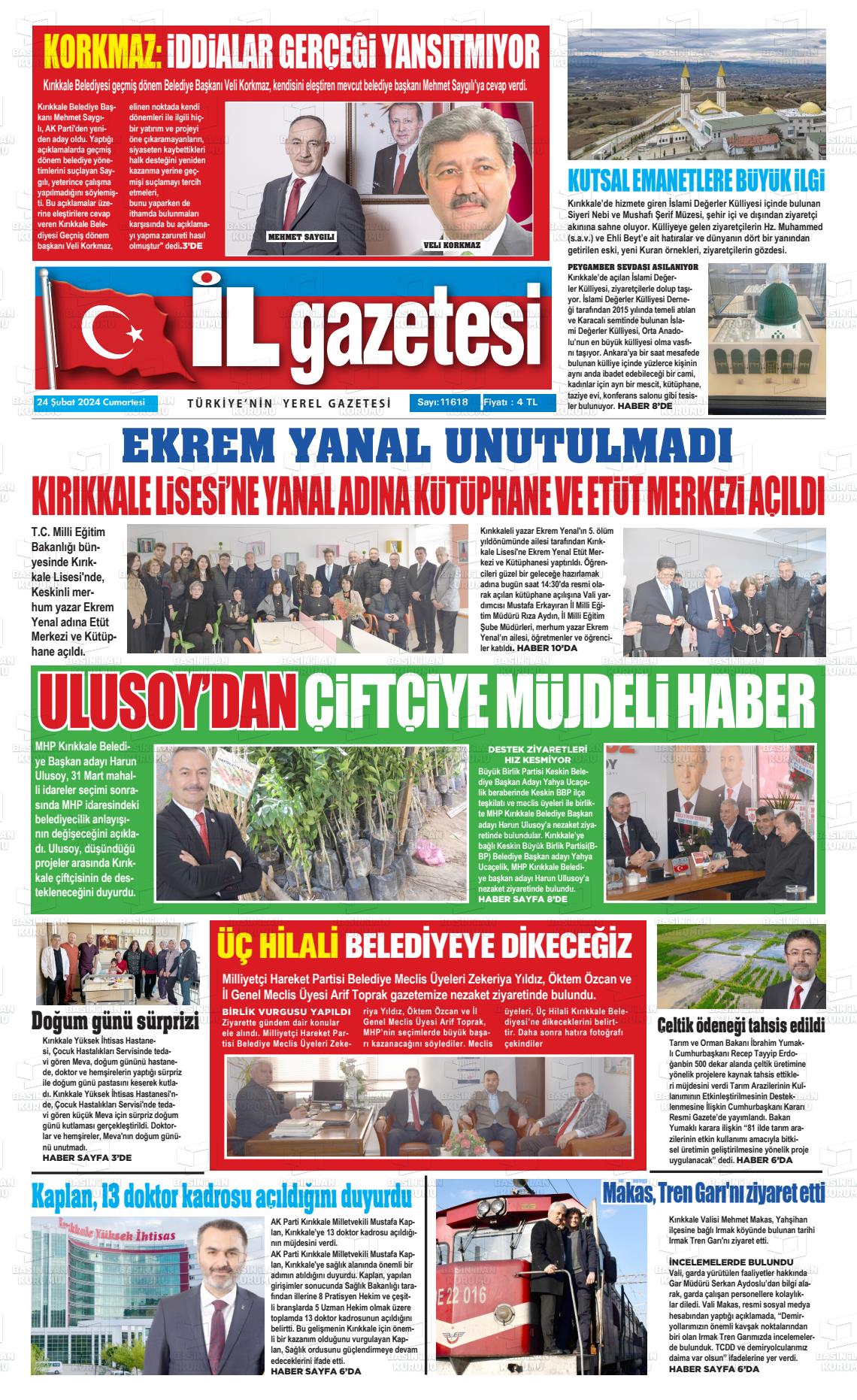 24 Şubat 2024 Kırıkkale İl Gazete Manşeti