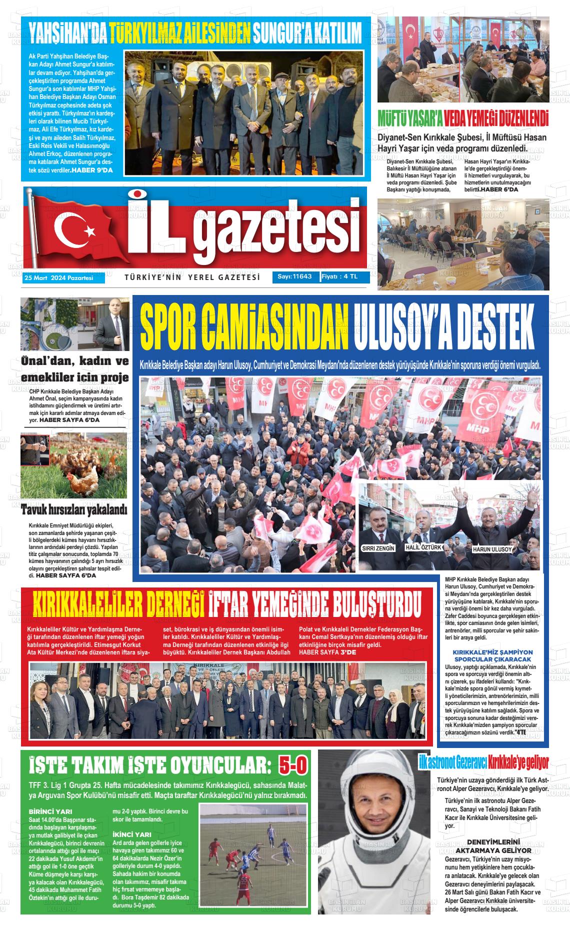 25 Mart 2024 Kırıkkale İl Gazete Manşeti