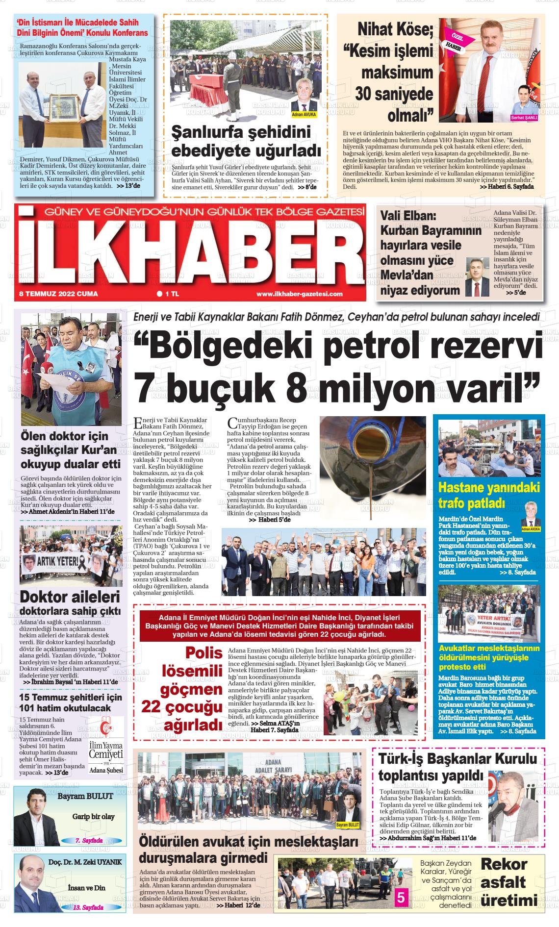08 Temmuz 2022 İlk Haber Gazete Manşeti