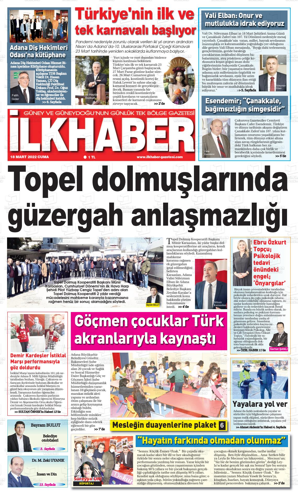 18 Mart 2022 İlk Haber Gazete Manşeti