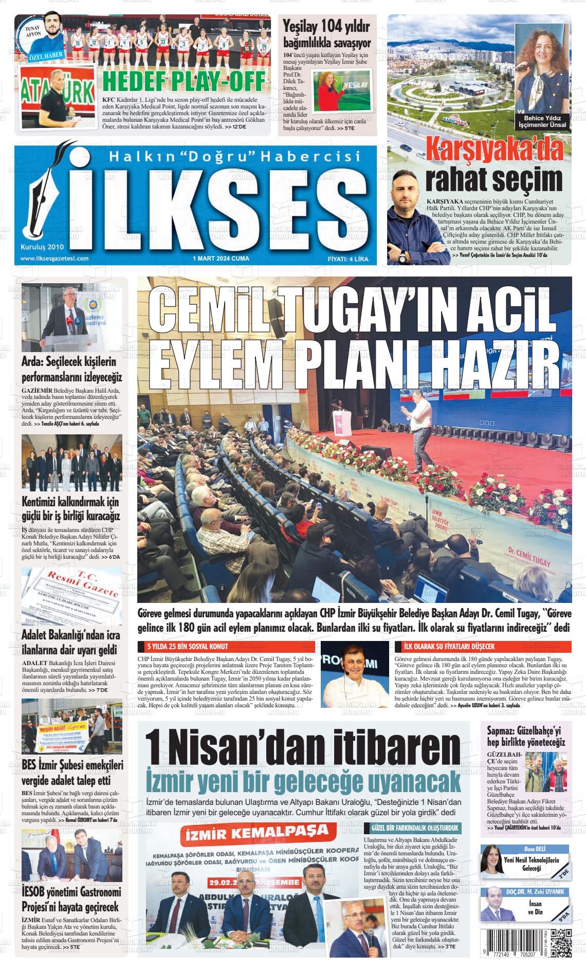 01 Mart 2024 İlkses Gazete Manşeti