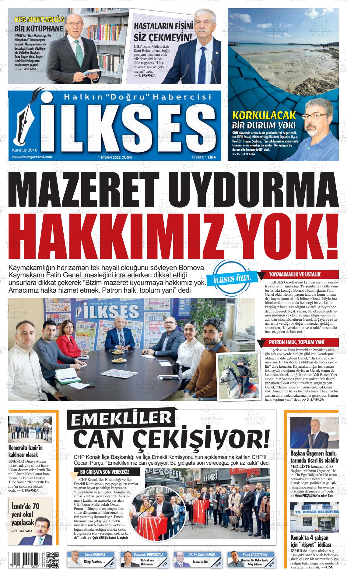 01 Nisan 2022 İlkses Gazete Manşeti