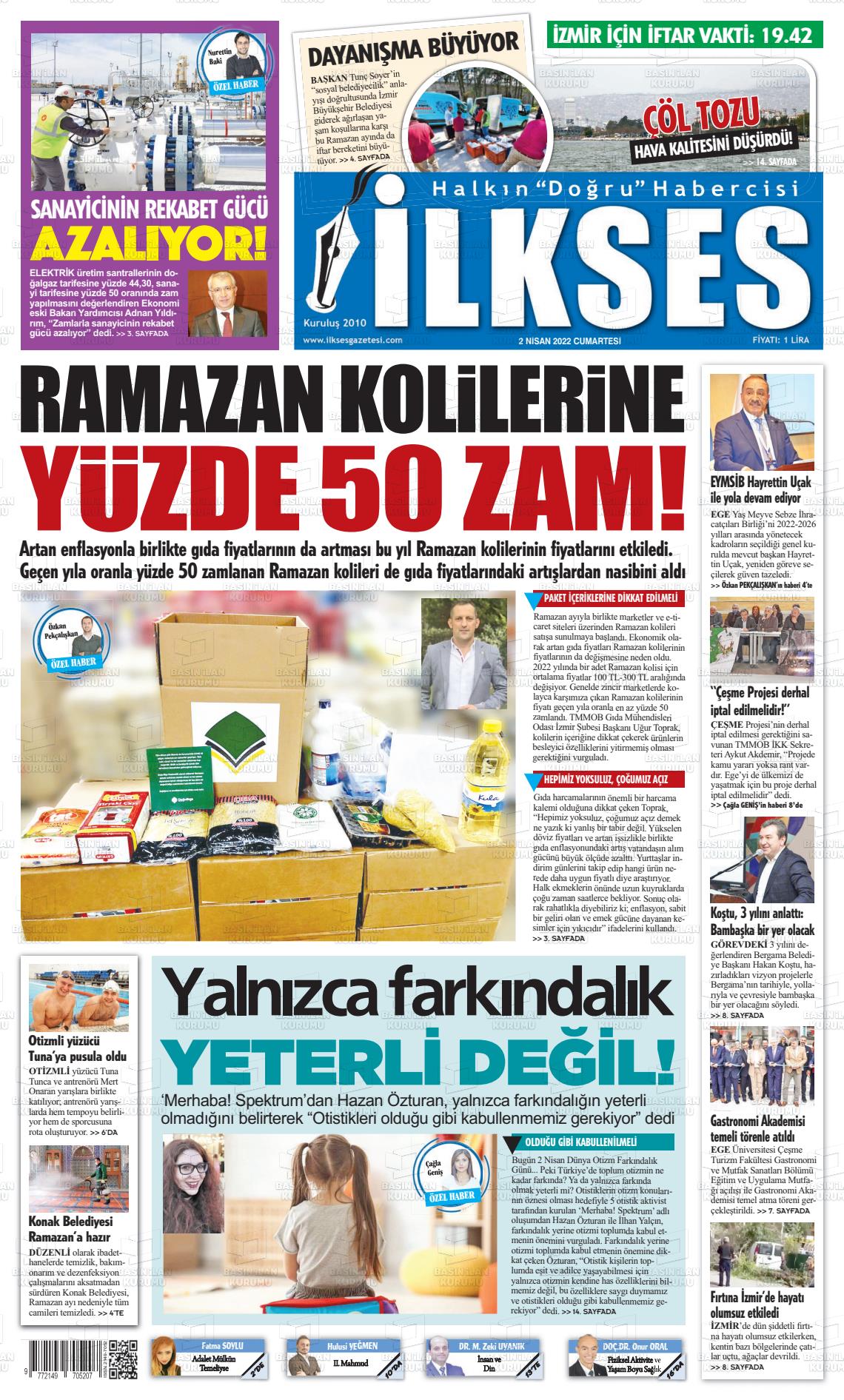 02 Nisan 2022 İlkses Gazete Manşeti