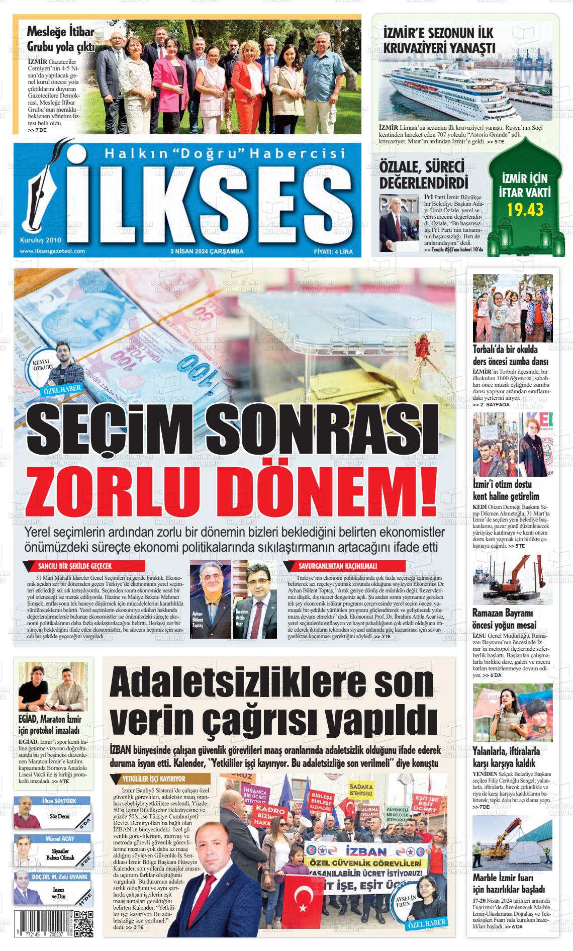 03 Nisan 2024 İlkses Gazete Manşeti