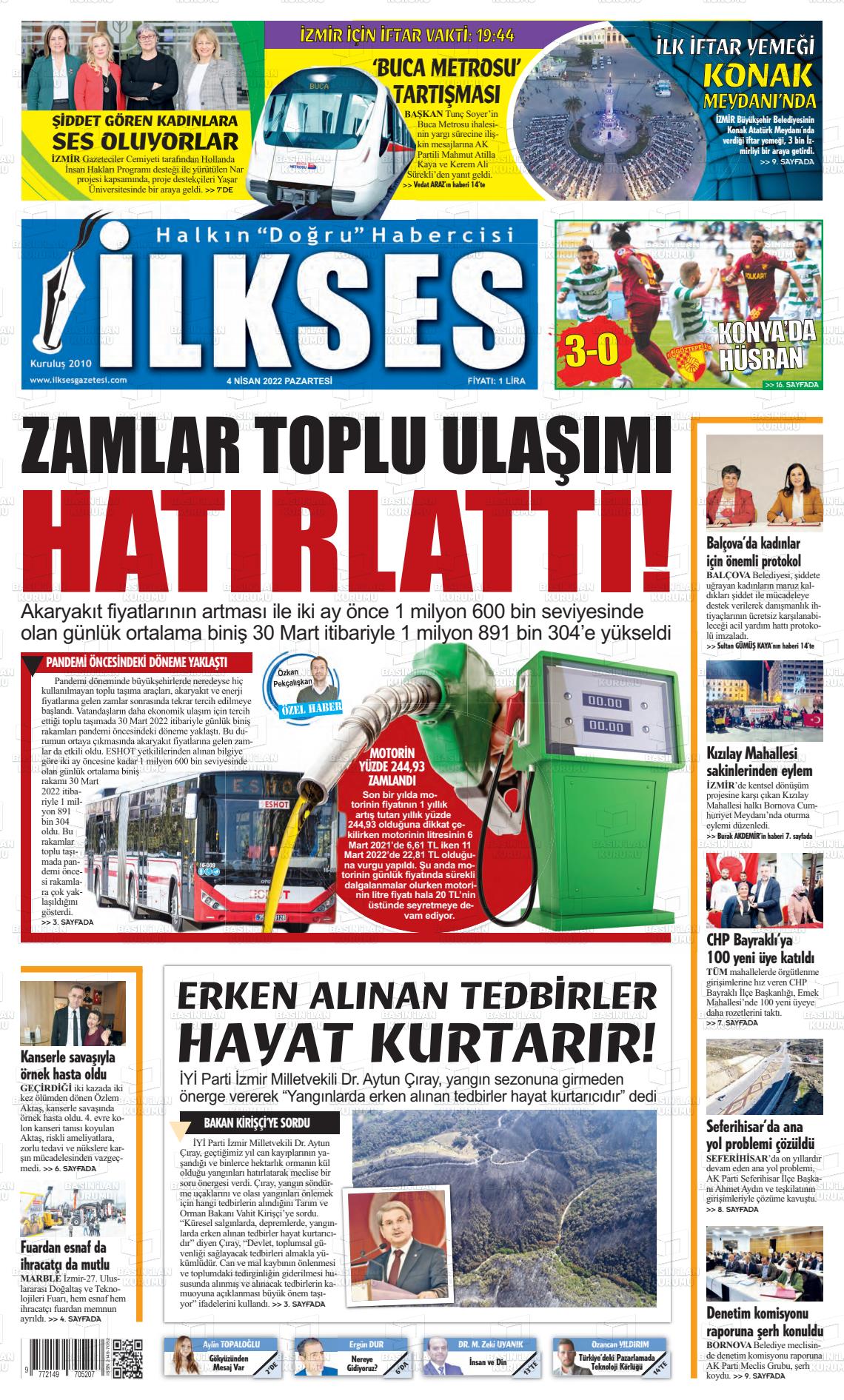 04 Nisan 2022 İlkses Gazete Manşeti