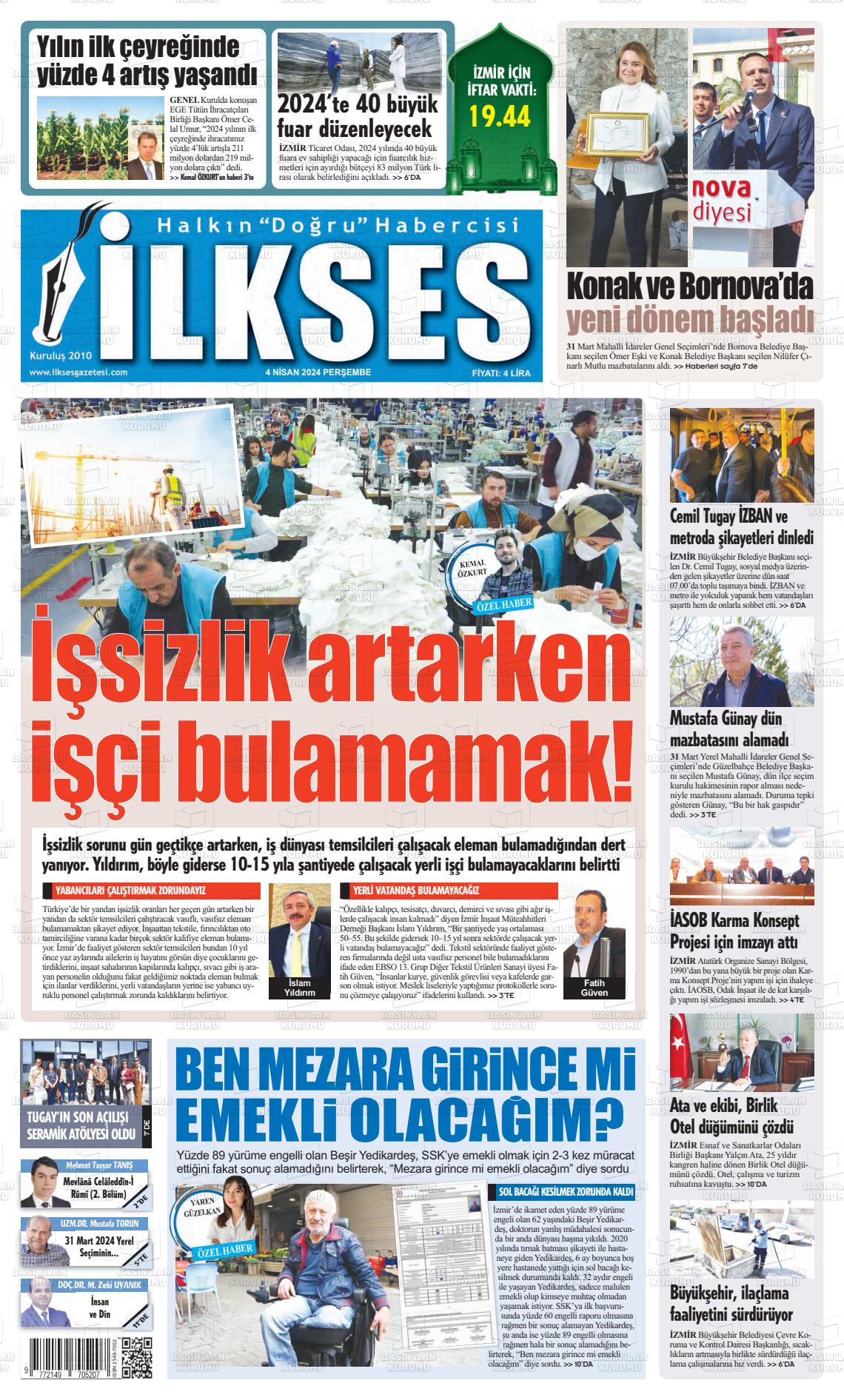 04 Nisan 2024 İlkses Gazete Manşeti