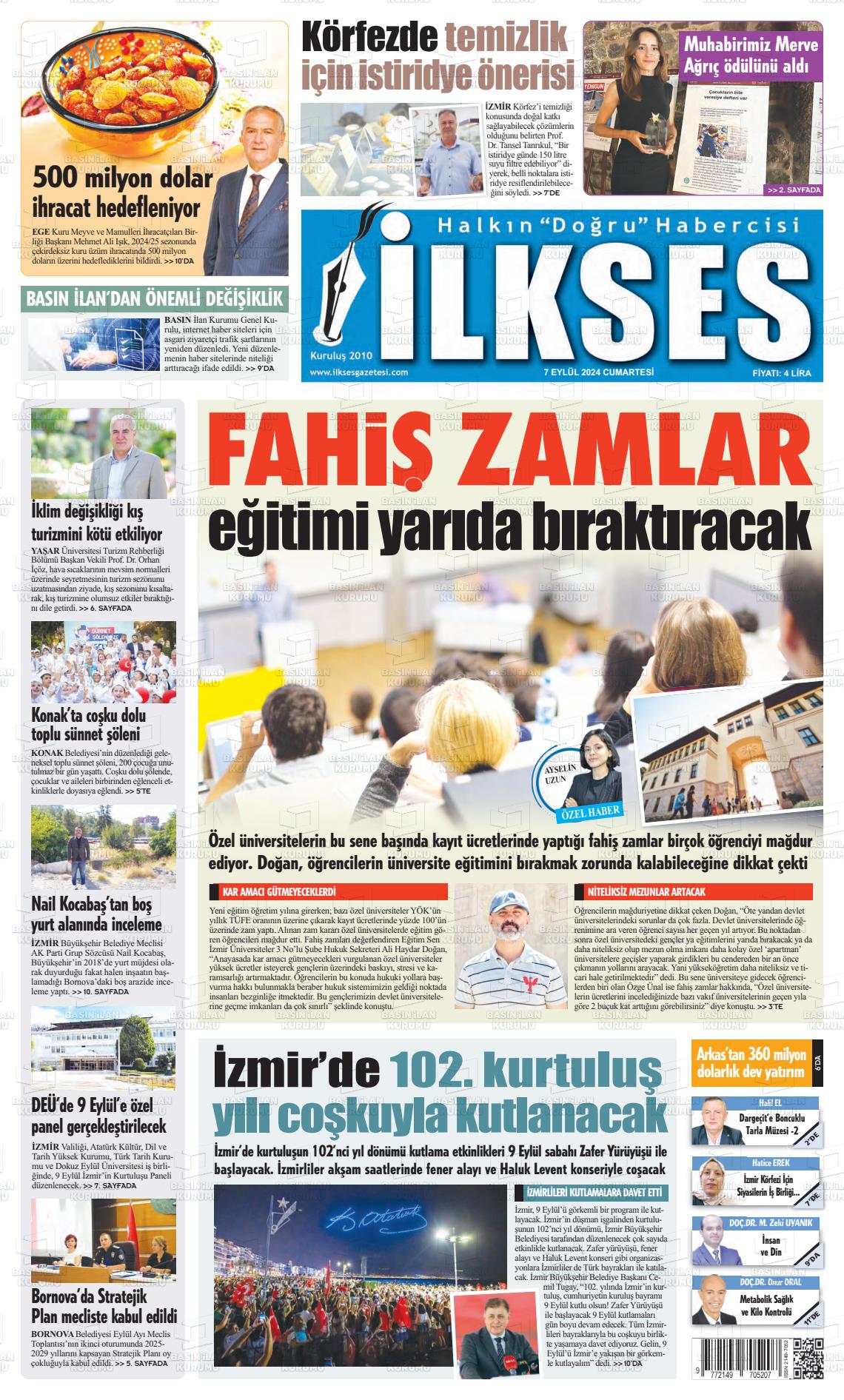 07 Eylül 2024 İlkses Gazete Manşeti