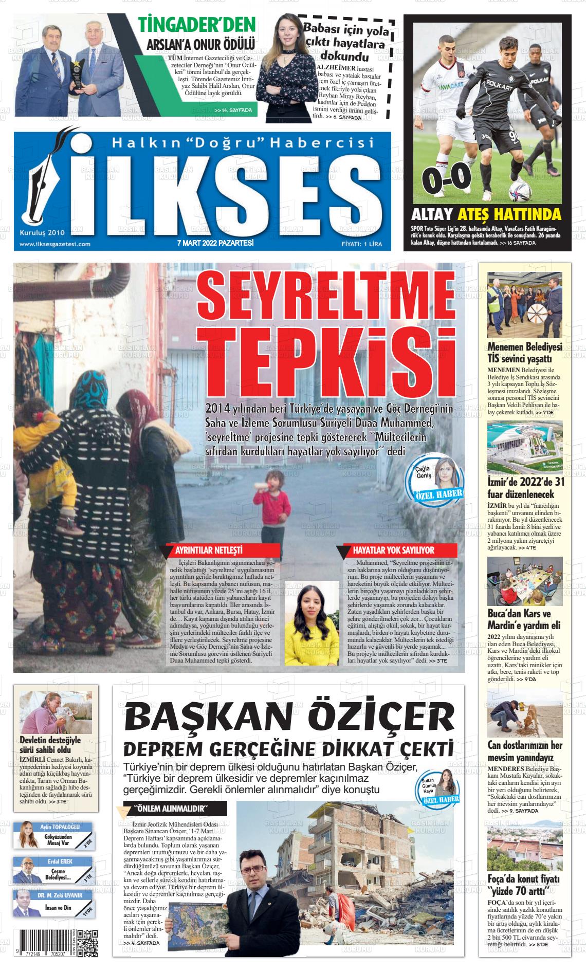 07 Mart 2022 İlkses Gazete Manşeti