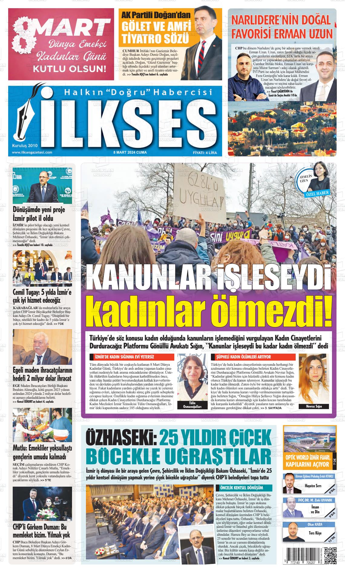 08 Mart 2024 İlkses Gazete Manşeti