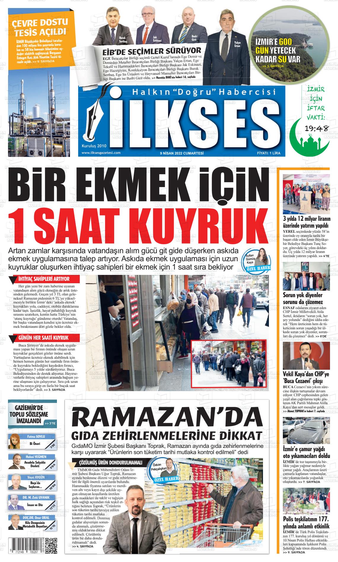 09 Nisan 2022 İlkses Gazete Manşeti