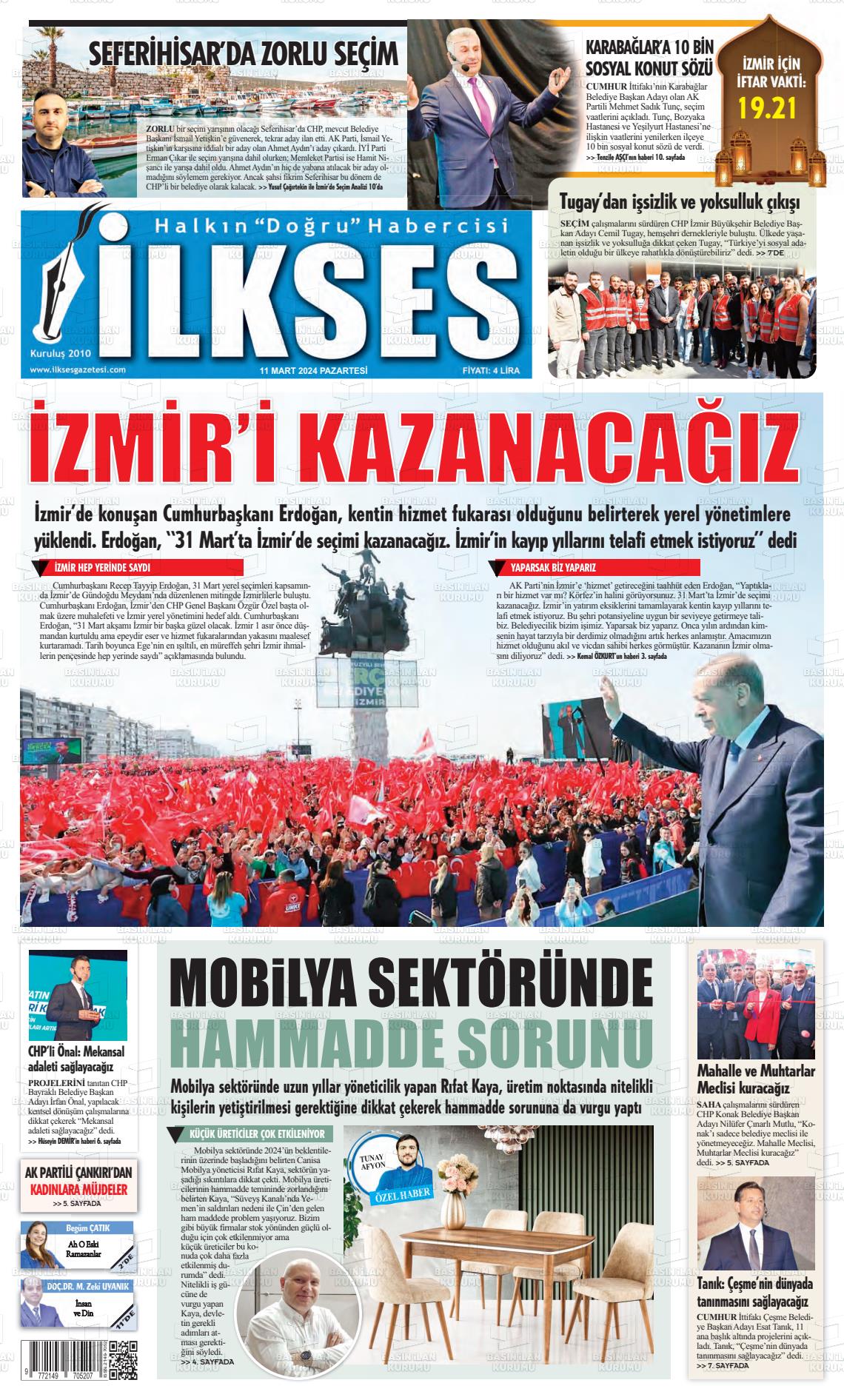 11 Mart 2024 İlkses Gazete Manşeti