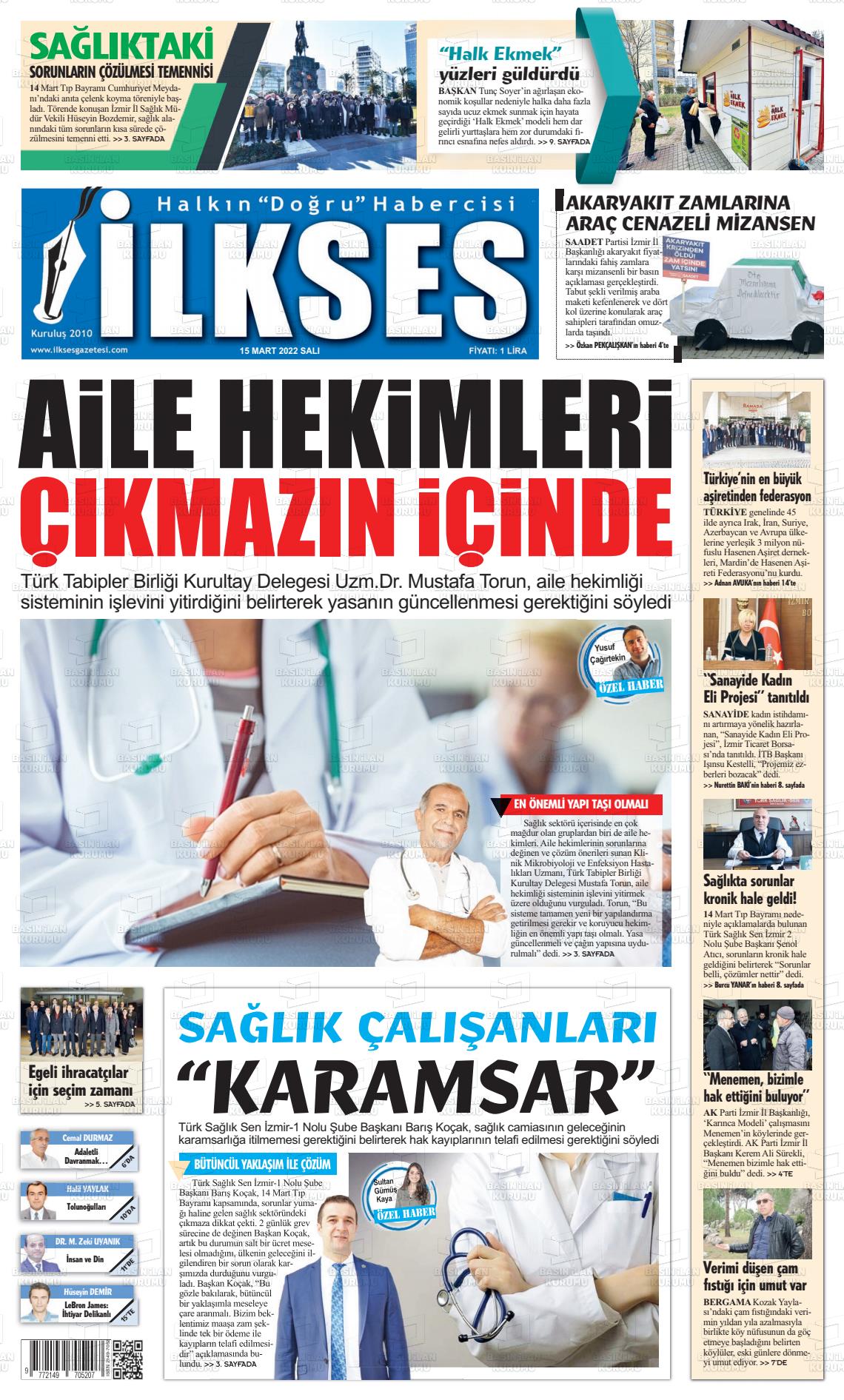 15 Mart 2022 İlkses Gazete Manşeti