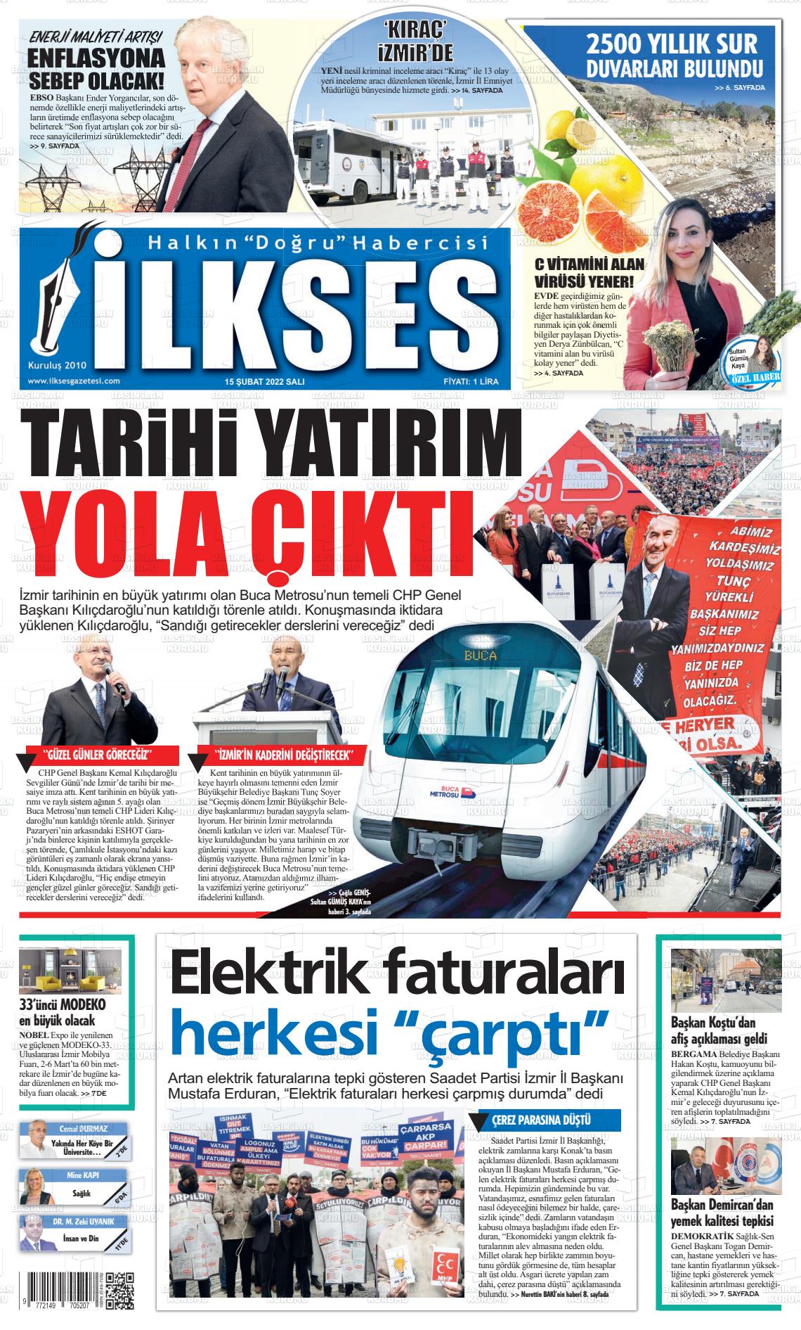 15 Şubat 2022 İlkses Gazete Manşeti