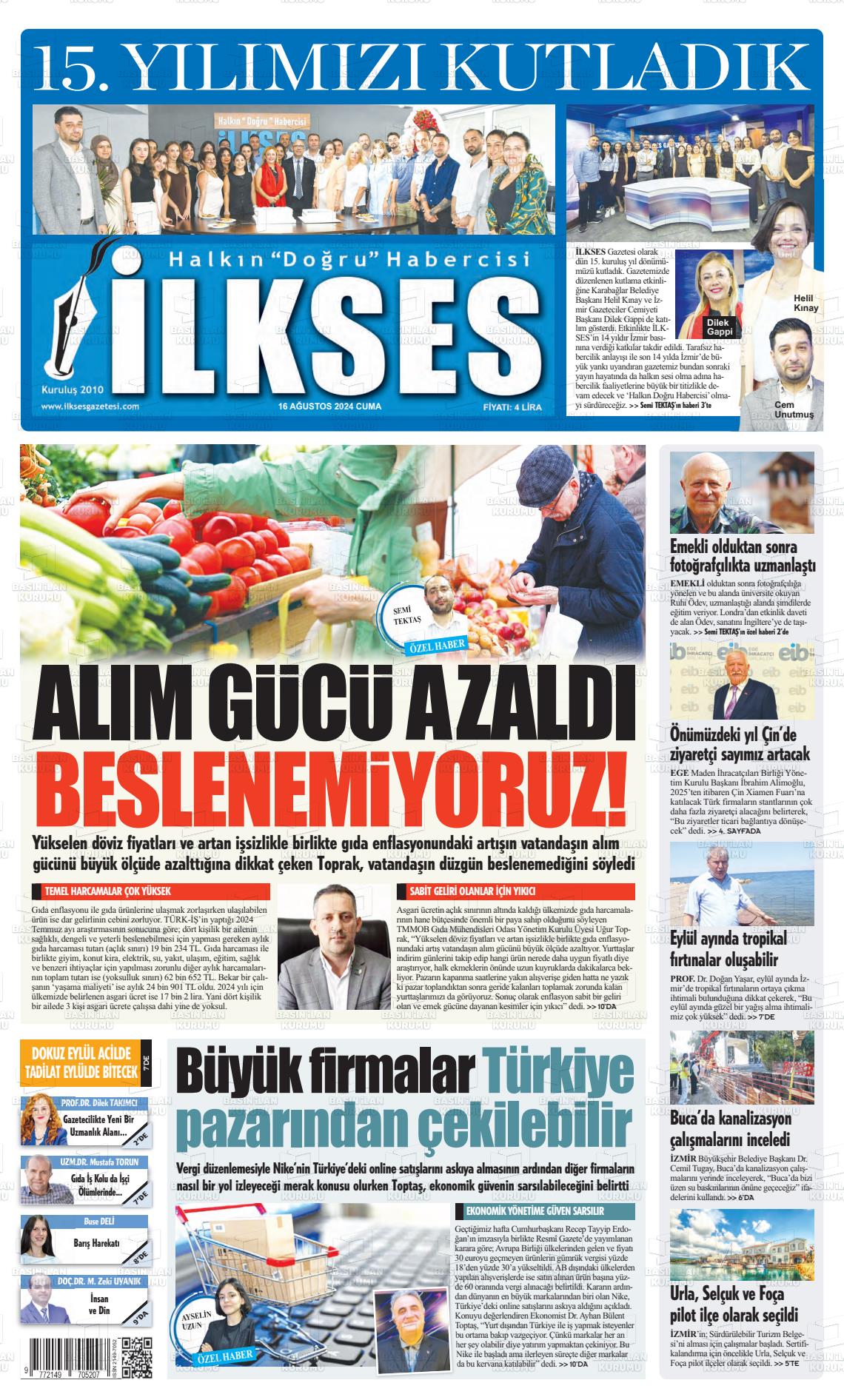 16 Ağustos 2024 İlkses Gazete Manşeti