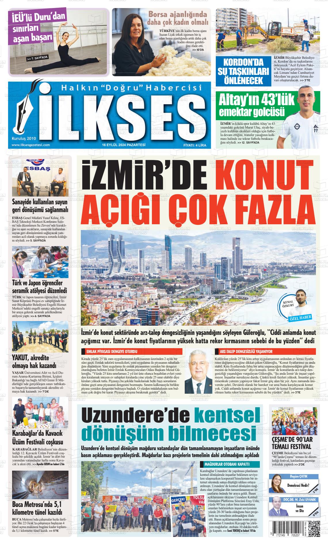 16 Eylül 2024 İlkses Gazete Manşeti