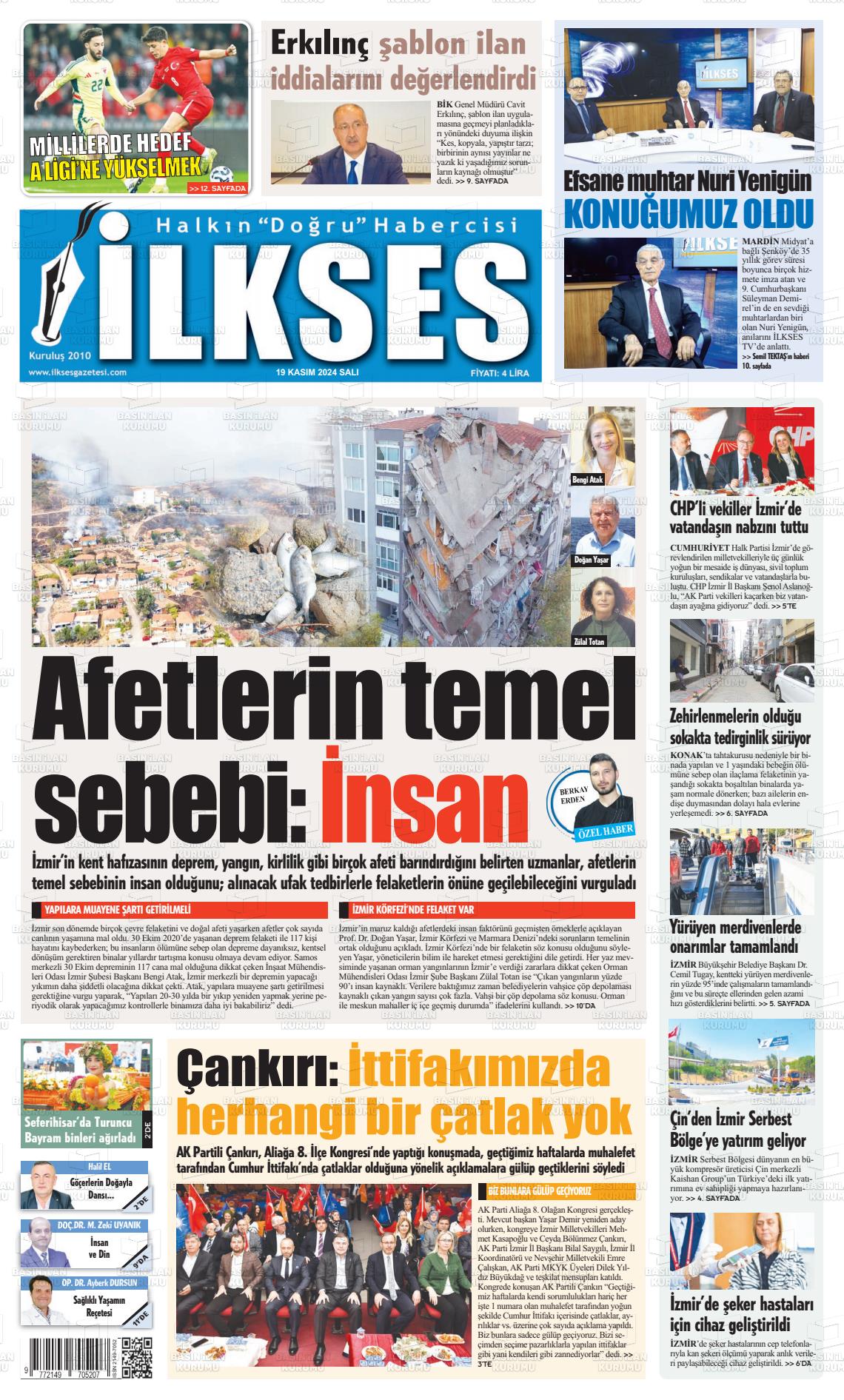 19 Kasım 2024 İlkses Gazete Manşeti