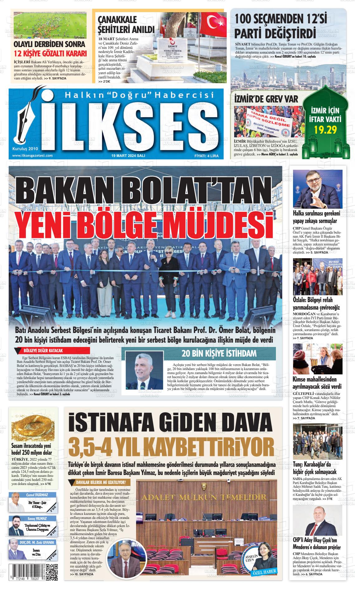 19 Mart 2024 İlkses Gazete Manşeti