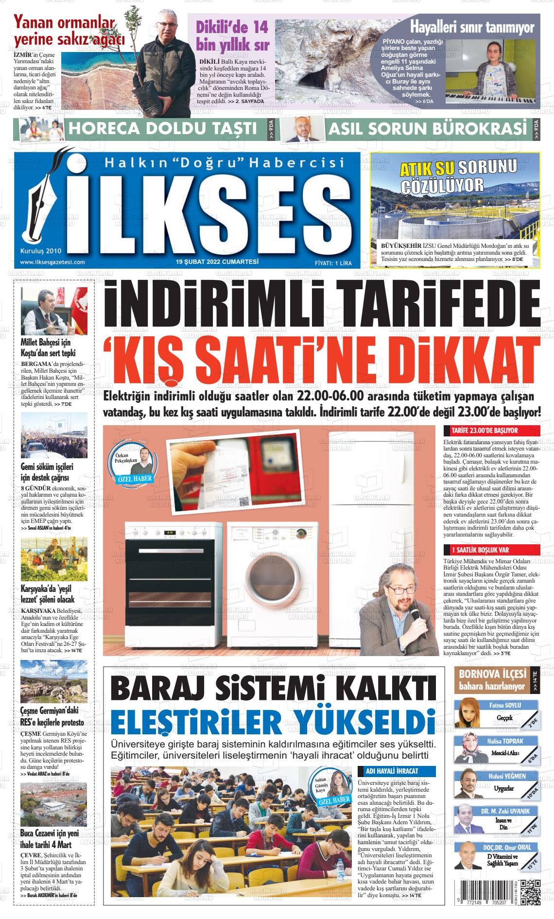 19 Şubat 2022 İlkses Gazete Manşeti