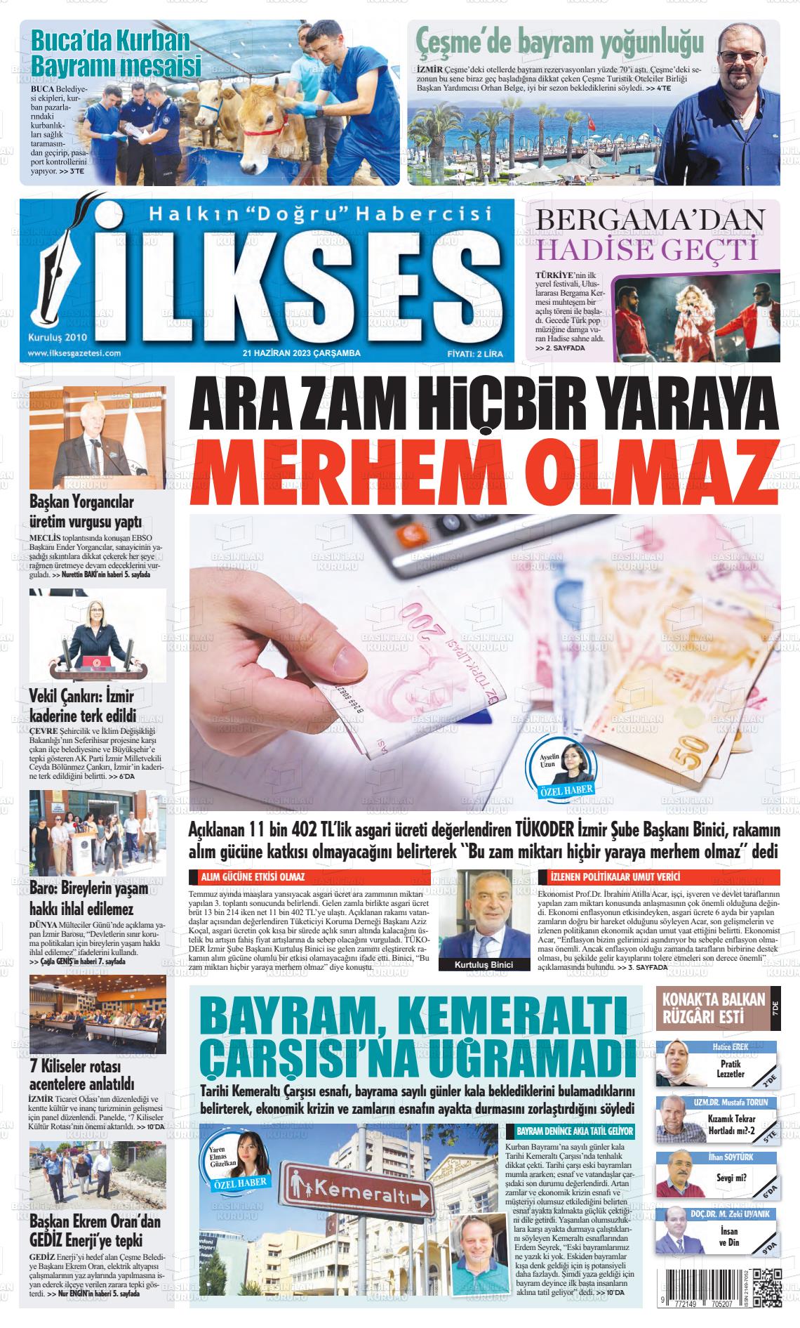 21 Haziran 2023 İlkses Gazete Manşeti