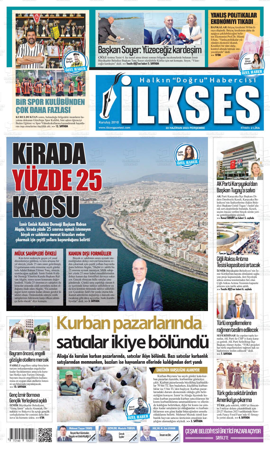 22 Haziran 2023 İlkses Gazete Manşeti