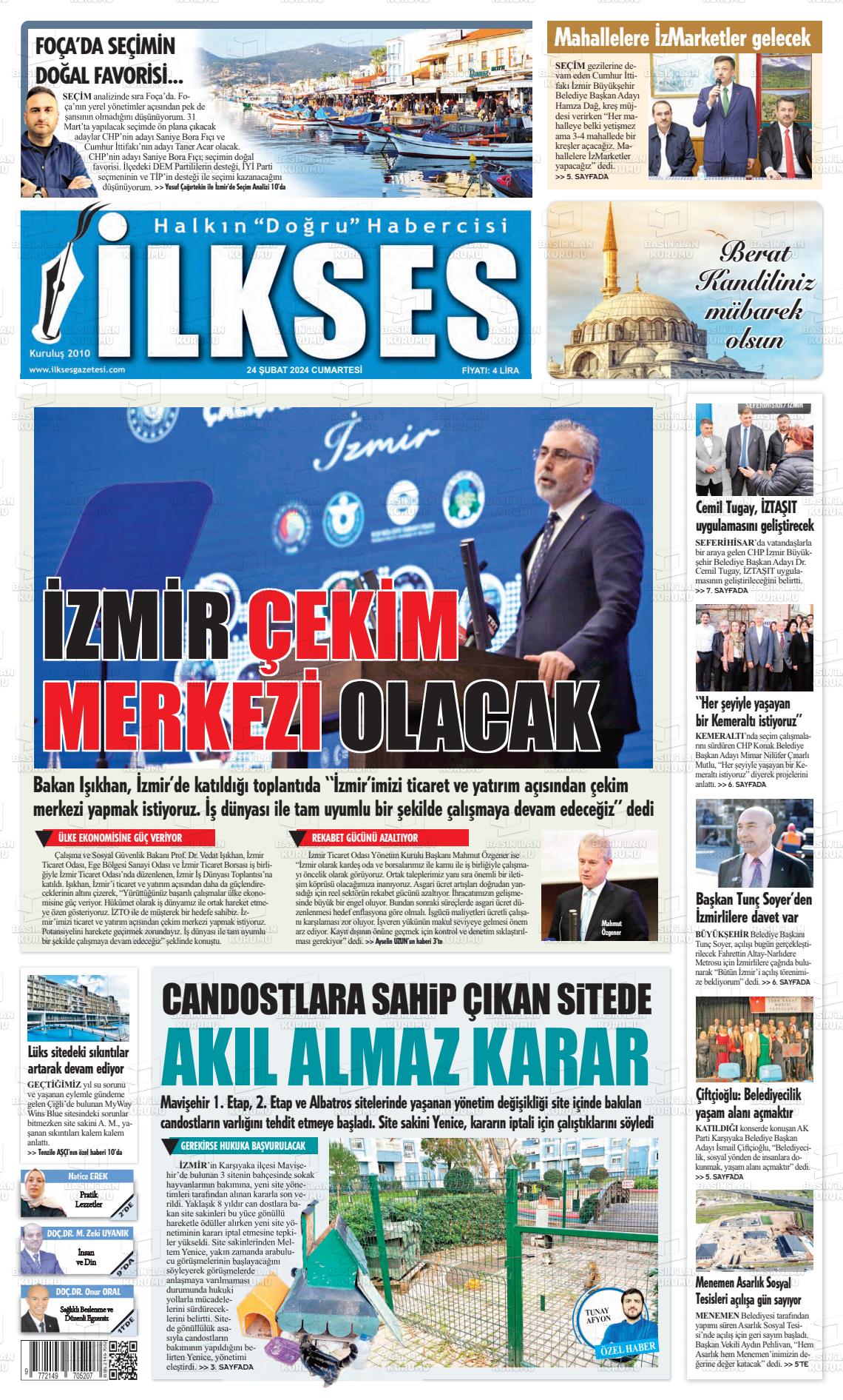 24 Şubat 2024 İlkses Gazete Manşeti