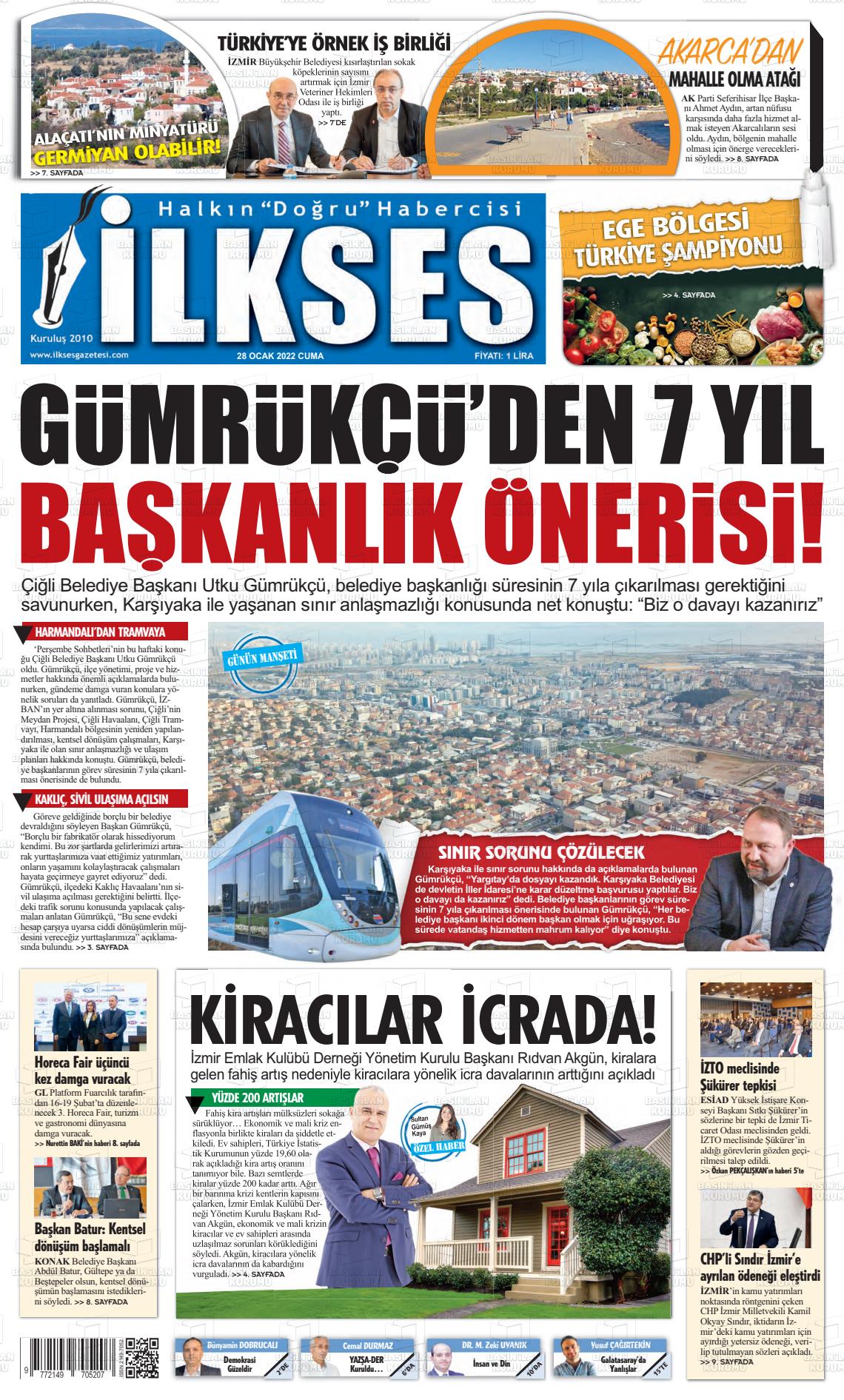 28 Ocak 2022 İlkses Gazete Manşeti