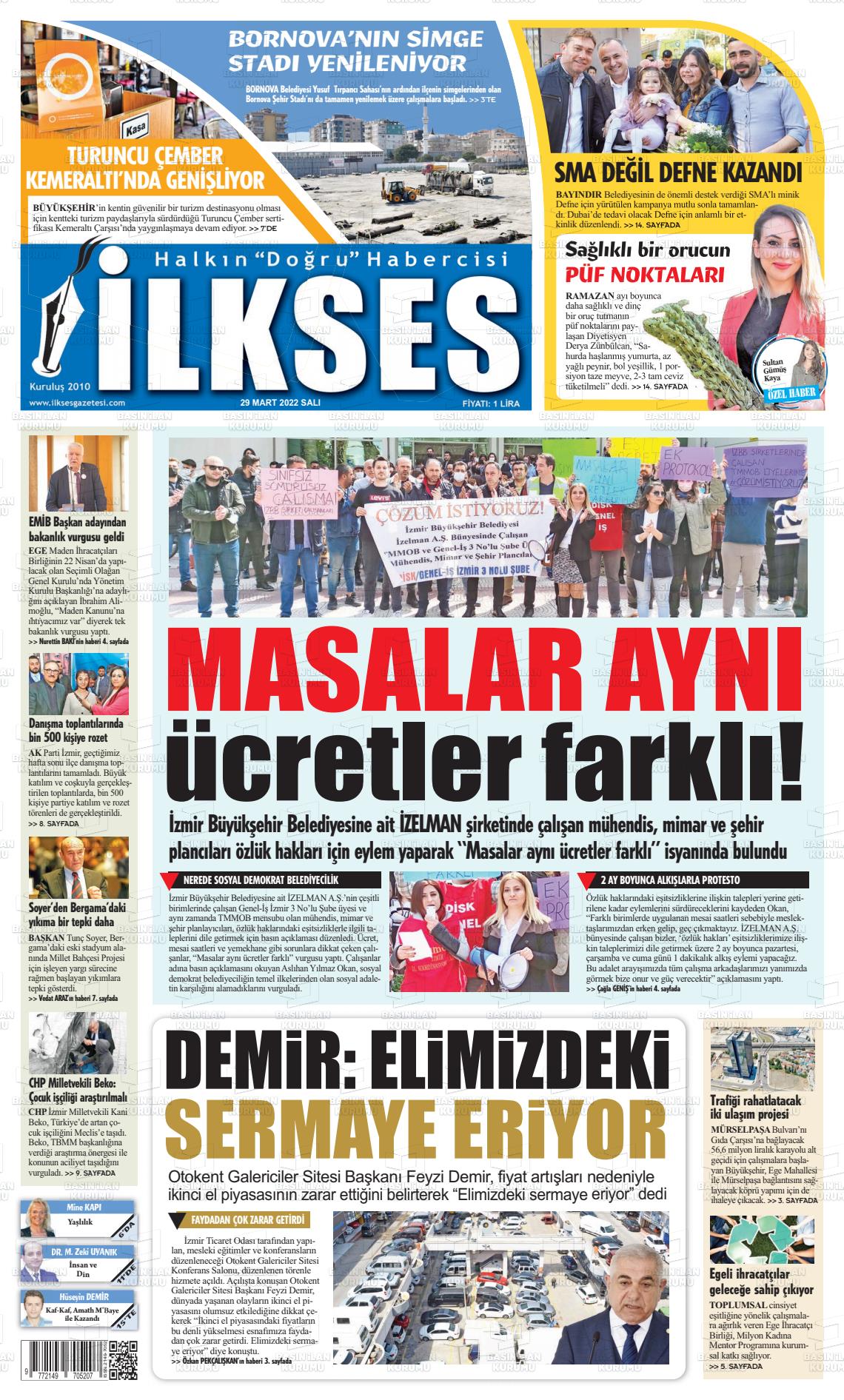 29 Mart 2022 İlkses Gazete Manşeti