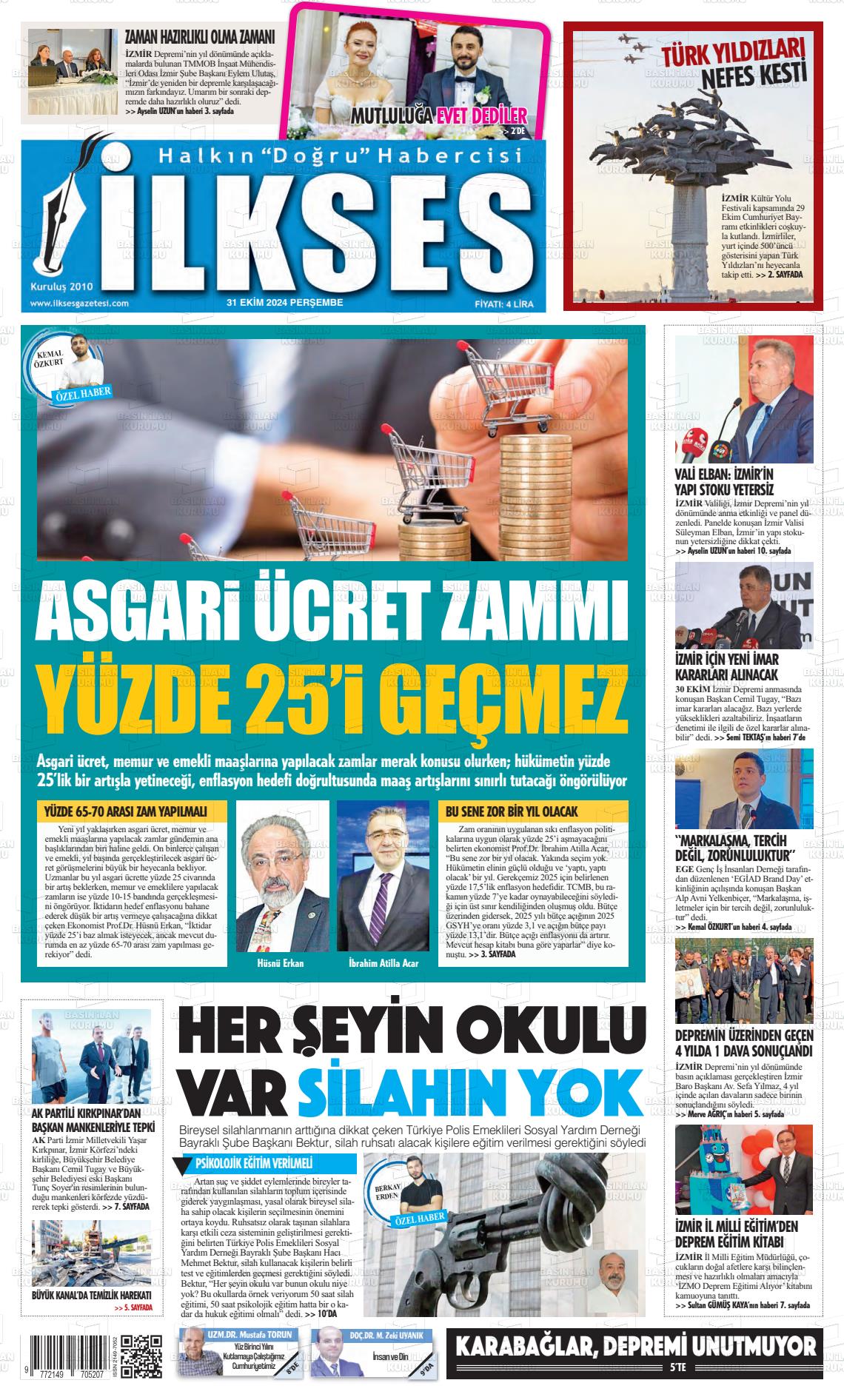 31 Ekim 2024 İlkses Gazete Manşeti