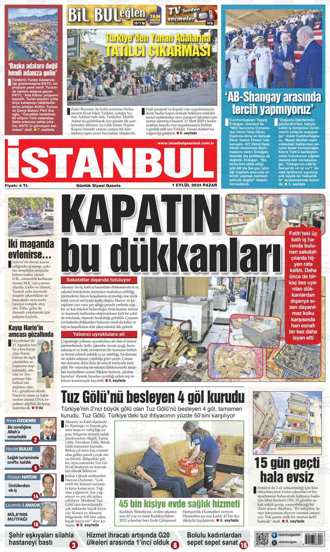 01 Eylül 2024 İstanbul Gazete Manşeti