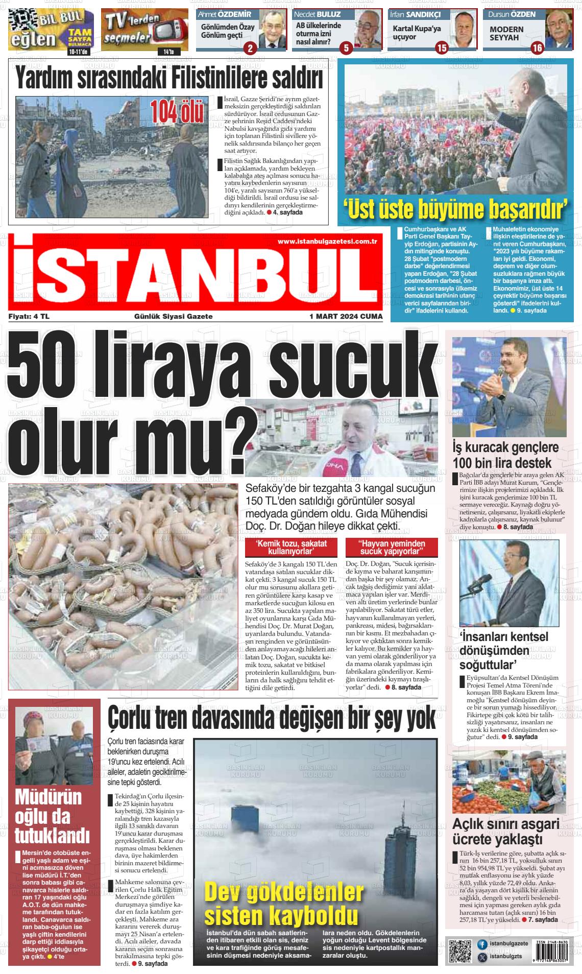 01 Mart 2024 İstanbul Gazete Manşeti