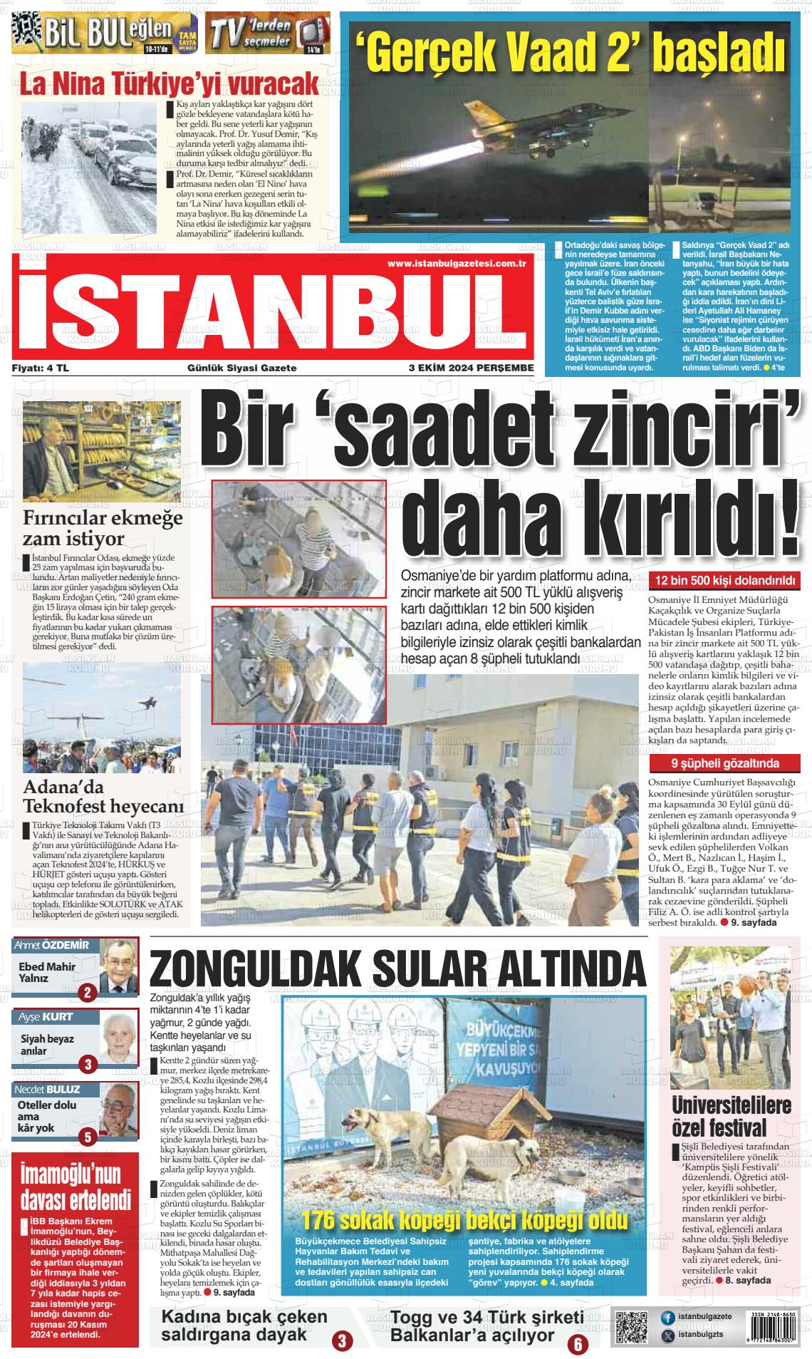 03 Ekim 2024 İstanbul Gazete Manşeti