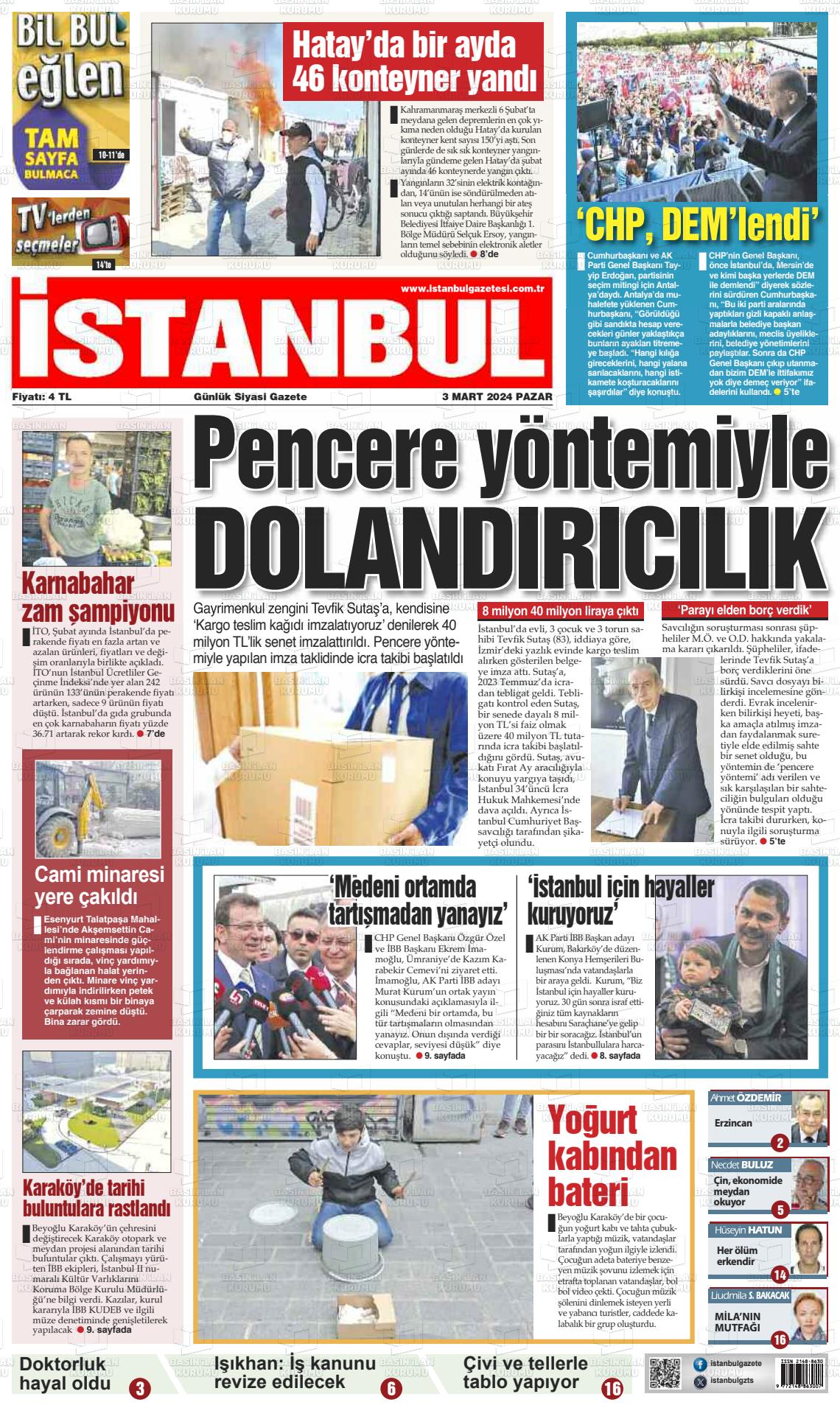 03 Mart 2024 İstanbul Gazete Manşeti