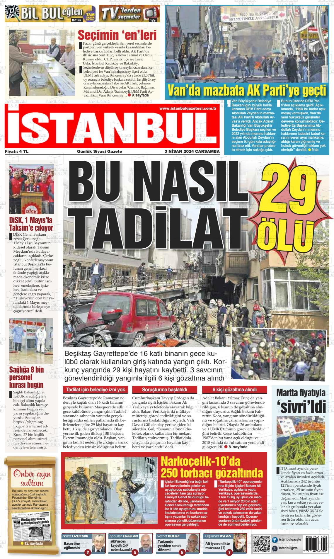 03 Nisan 2024 İstanbul Gazete Manşeti