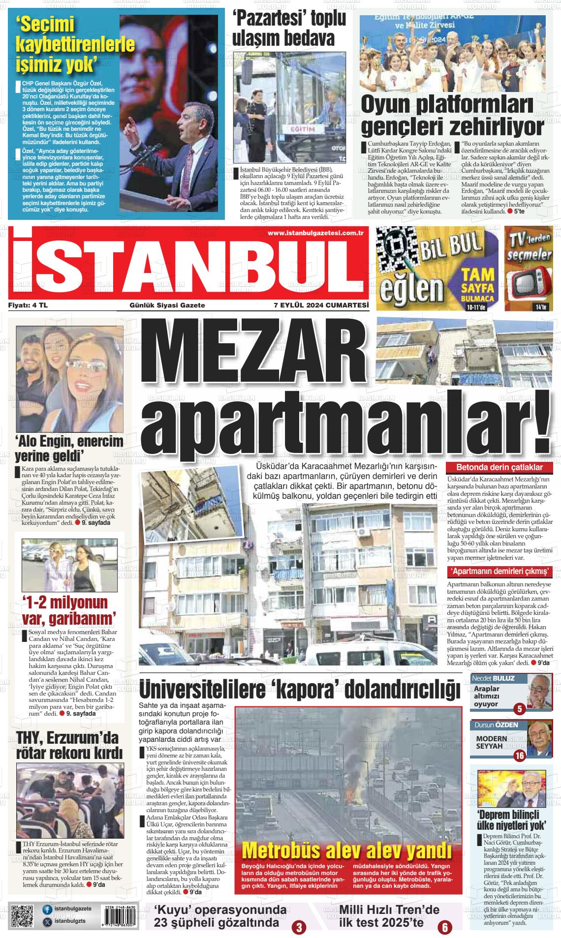 07 Eylül 2024 İstanbul Gazete Manşeti