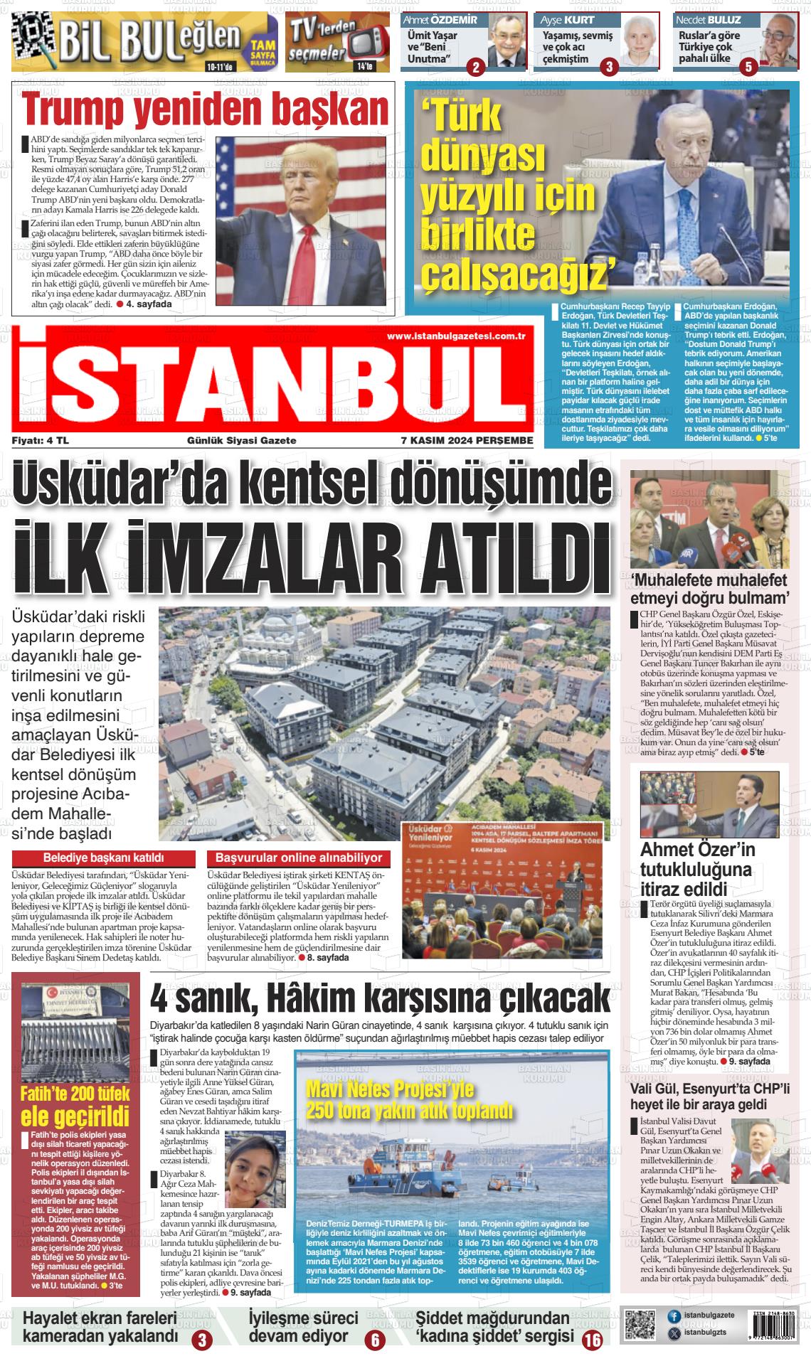 07 Kasım 2024 İstanbul Gazete Manşeti